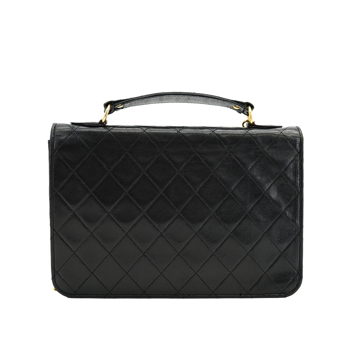 VINTAGE CHANEL MATELASSE CHAIN HAND SHOULDER BAG BLACK LAMB SKIN GOLD HARDWARE 90335295