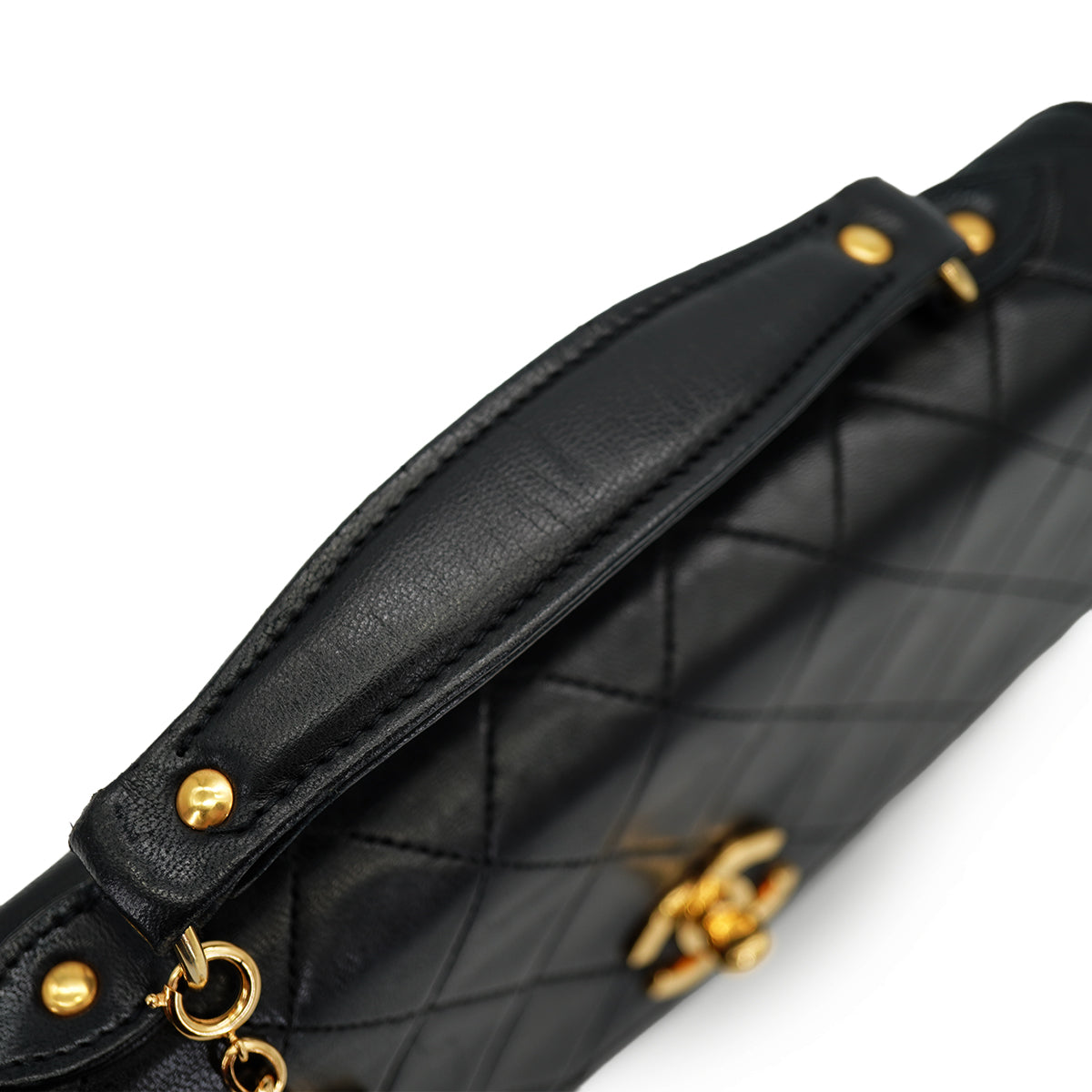 VINTAGE CHANEL MATELASSE CHAIN HAND SHOULDER BAG BLACK LAMB SKIN GOLD HARDWARE 90335295