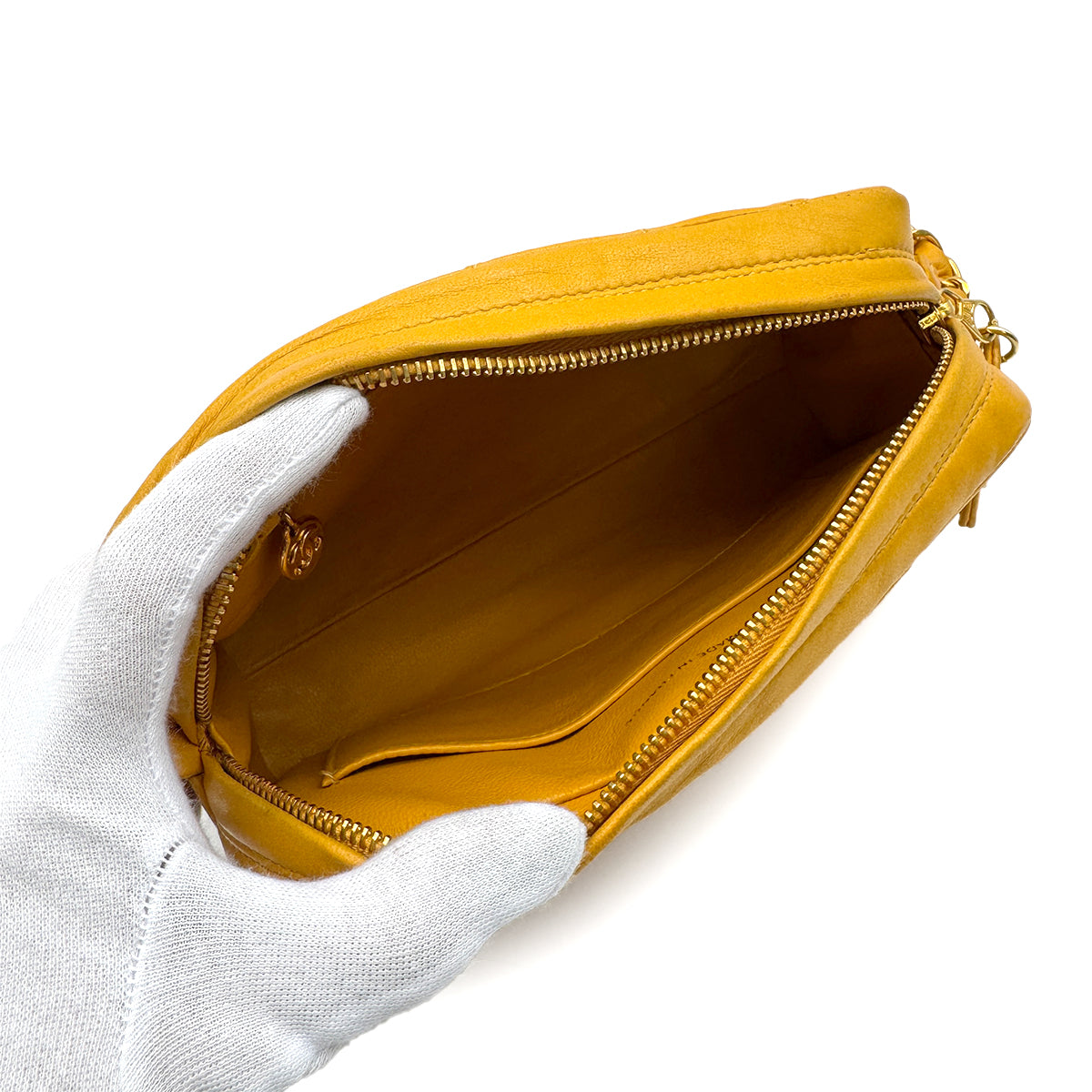 VINTAGE CHANEL MATELASSE CHAIN HAND BAG YELLOW LAMB SKIN GOLD HARDWARE 90316894