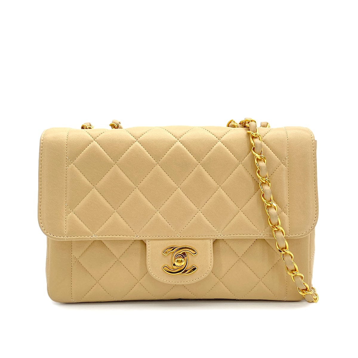 VINTAGE CHANEL MATELASSE CHAIN SHOULDER BAG BEIGE LAMB SKIN GOLD HARDWARE 90314319