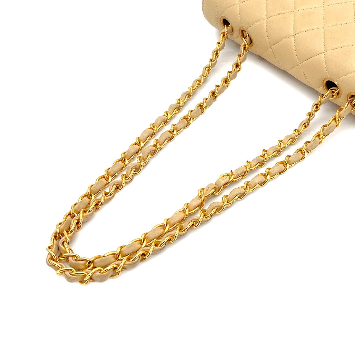 VINTAGE CHANEL MATELASSE CHAIN SHOULDER BAG BEIGE LAMB SKIN GOLD HARDWARE 90314319