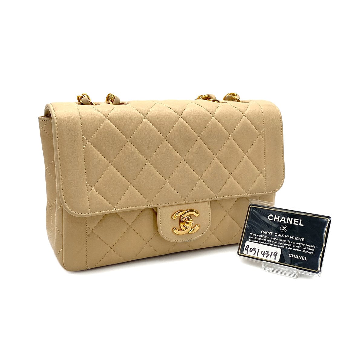 VINTAGE CHANEL MATELASSE CHAIN SHOULDER BAG BEIGE LAMB SKIN GOLD HARDWARE 90314319
