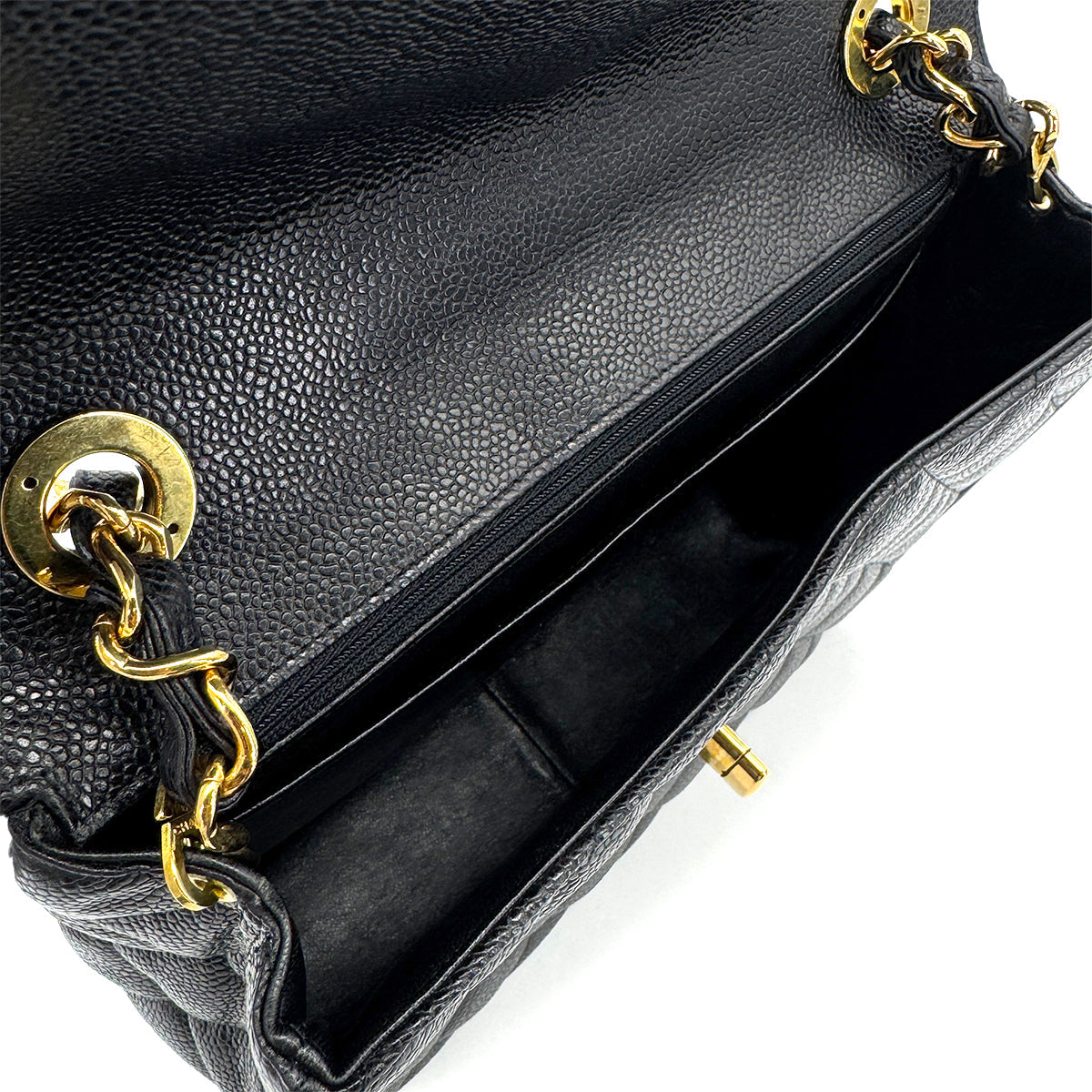 VINTAGE CHANEL MATELASSE CHAIN SHOULDER BAG BLACK CAVIAR SKIN GOLD HARDWARE 90319688
