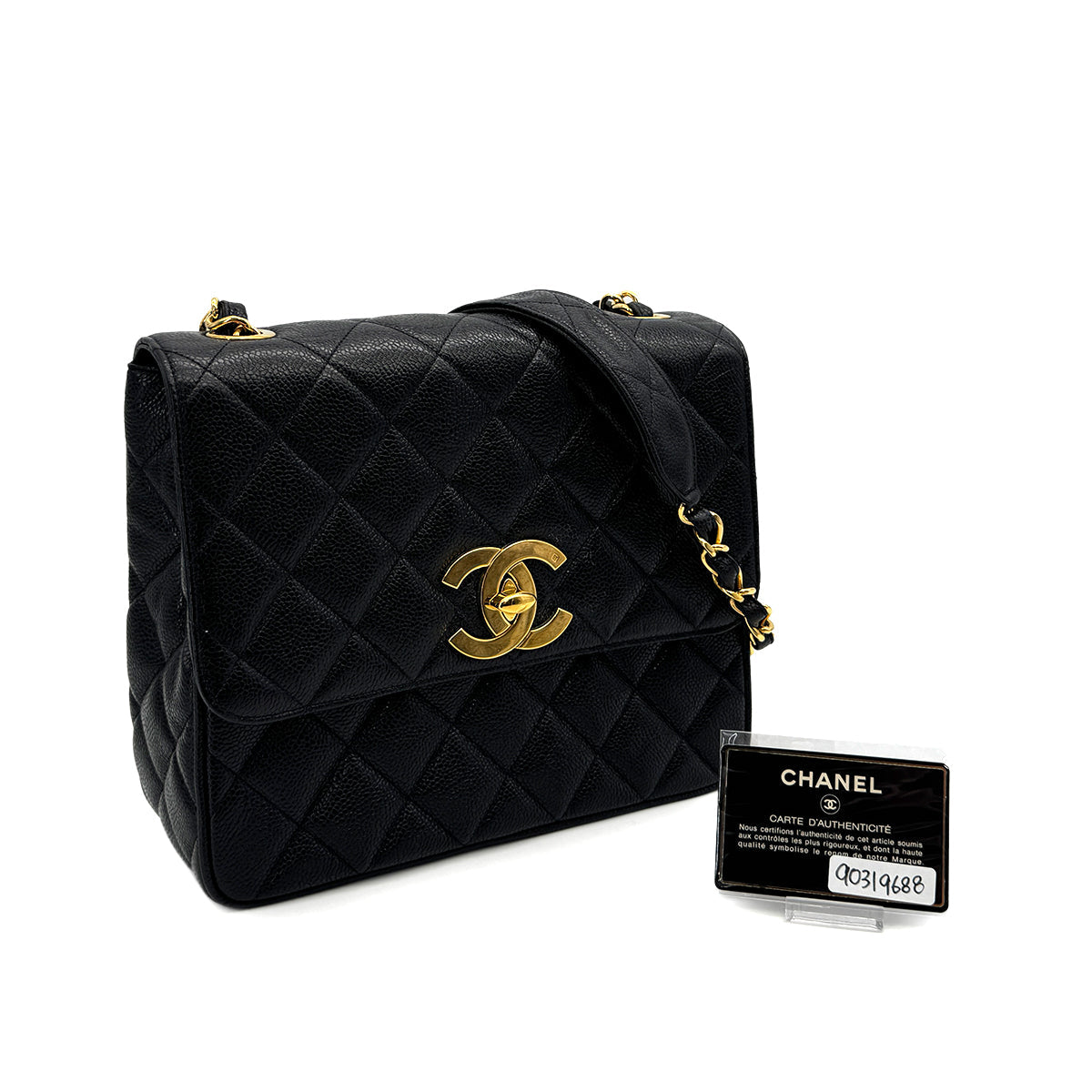 VINTAGE CHANEL MATELASSE CHAIN SHOULDER BAG BLACK CAVIAR SKIN GOLD HARDWARE 90319688
