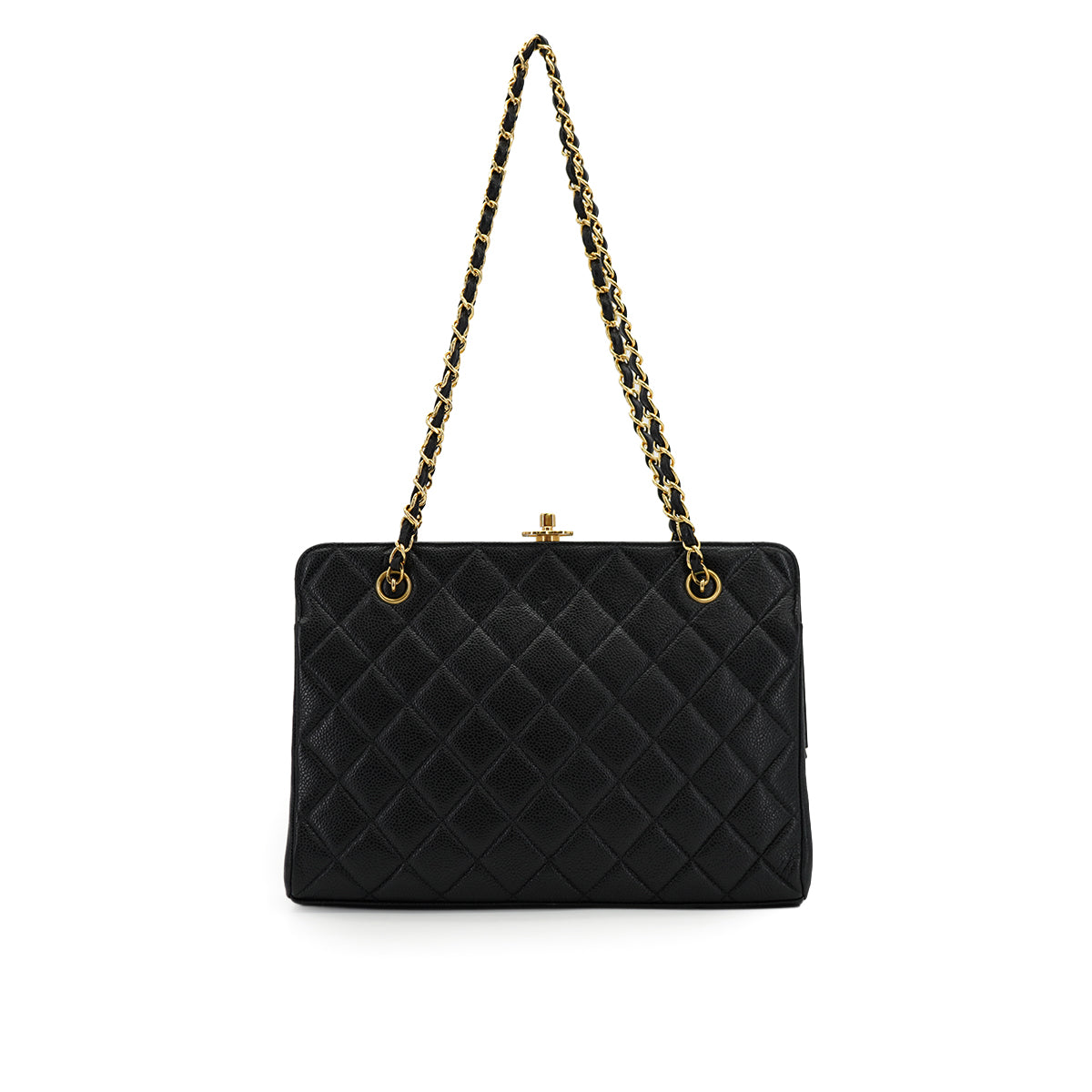 VINTAGE CHANEL MATELASSE CHAIN SHOULDER BAG BLACK CAVIAR SKIN GOLD HARDWARE 90335292