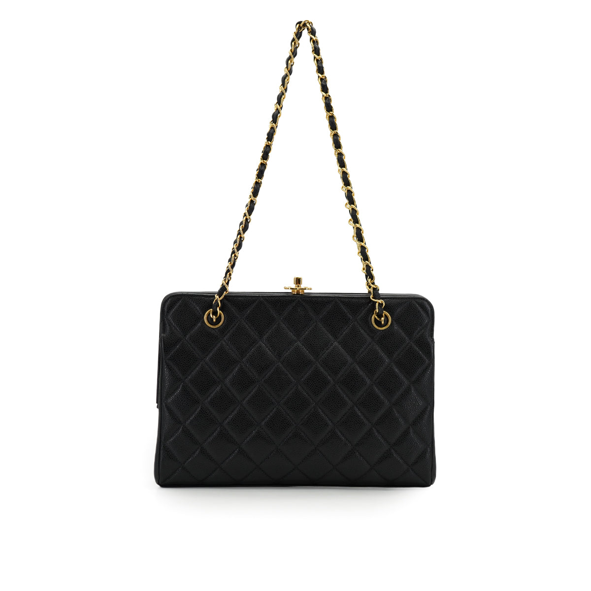 VINTAGE CHANEL MATELASSE CHAIN SHOULDER BAG BLACK CAVIAR SKIN GOLD HARDWARE 90335292