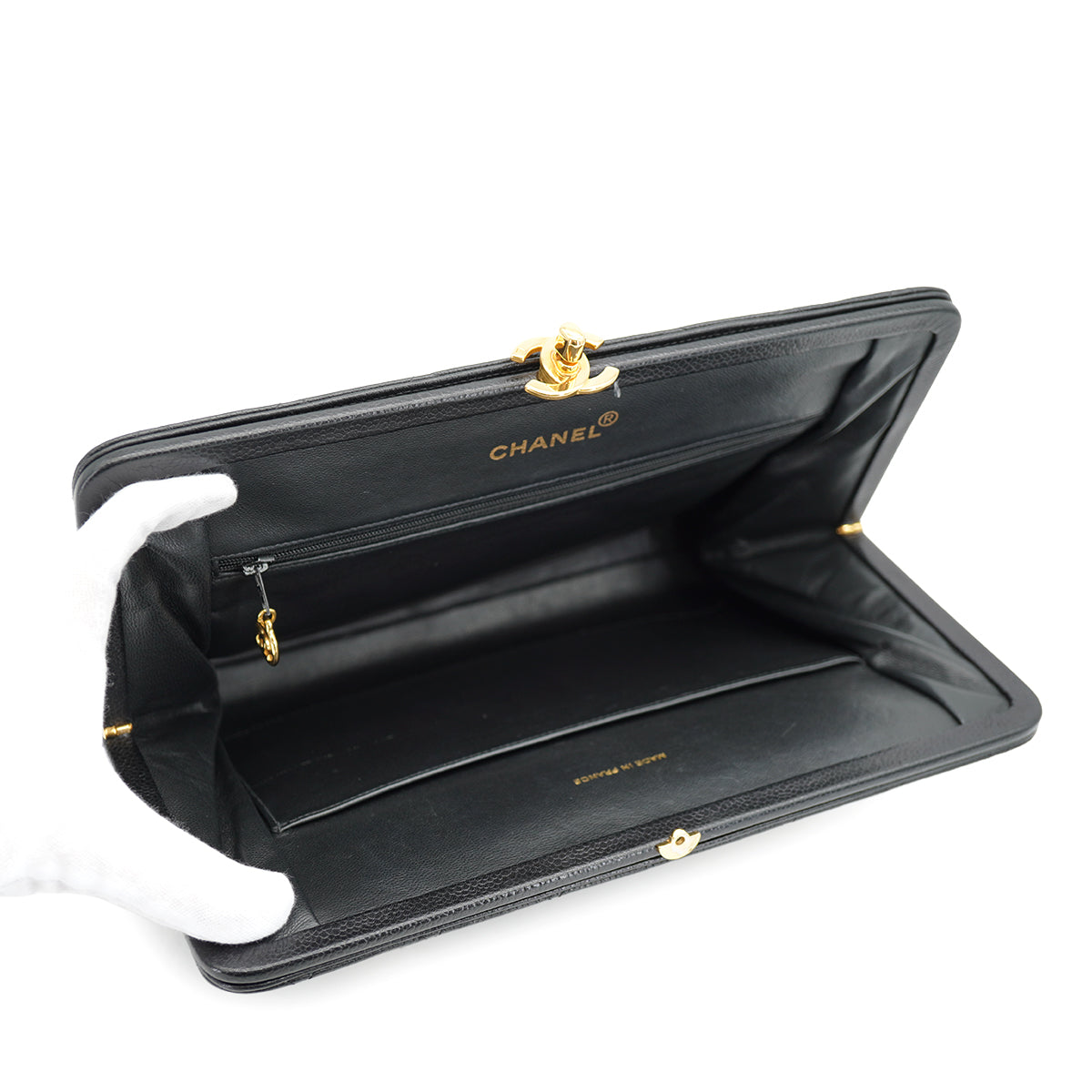 VINTAGE CHANEL MATELASSE CHAIN SHOULDER BAG BLACK CAVIAR SKIN GOLD HARDWARE 90335292