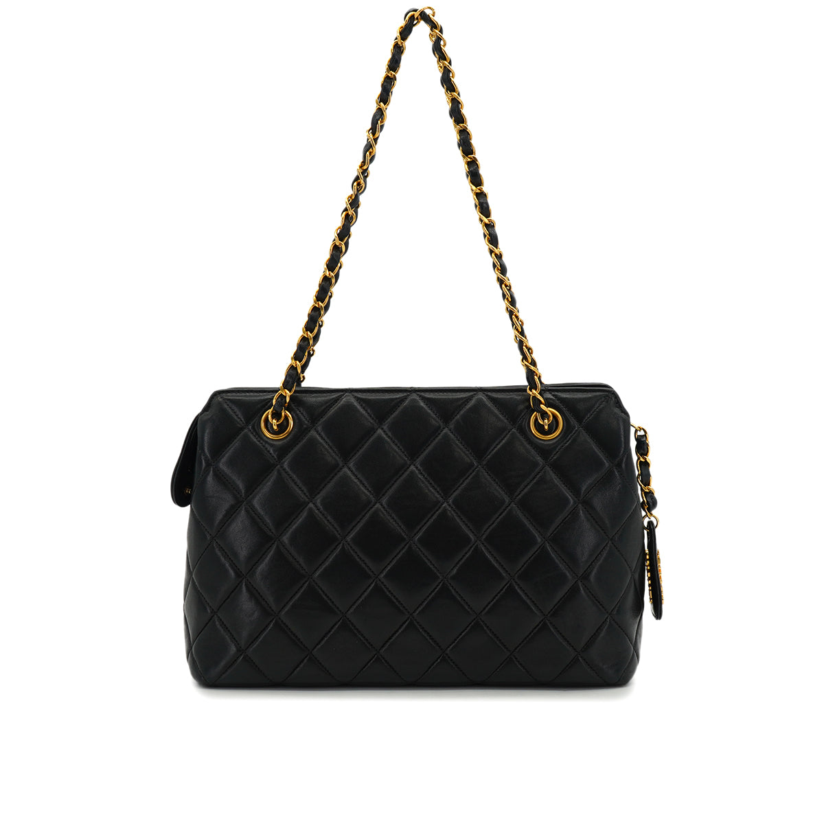 VINTAGE CHANEL MATELASSE CHAIN SHOULDER BAG BLACK LAMB SKIN GOLD HARDWARE 90331672