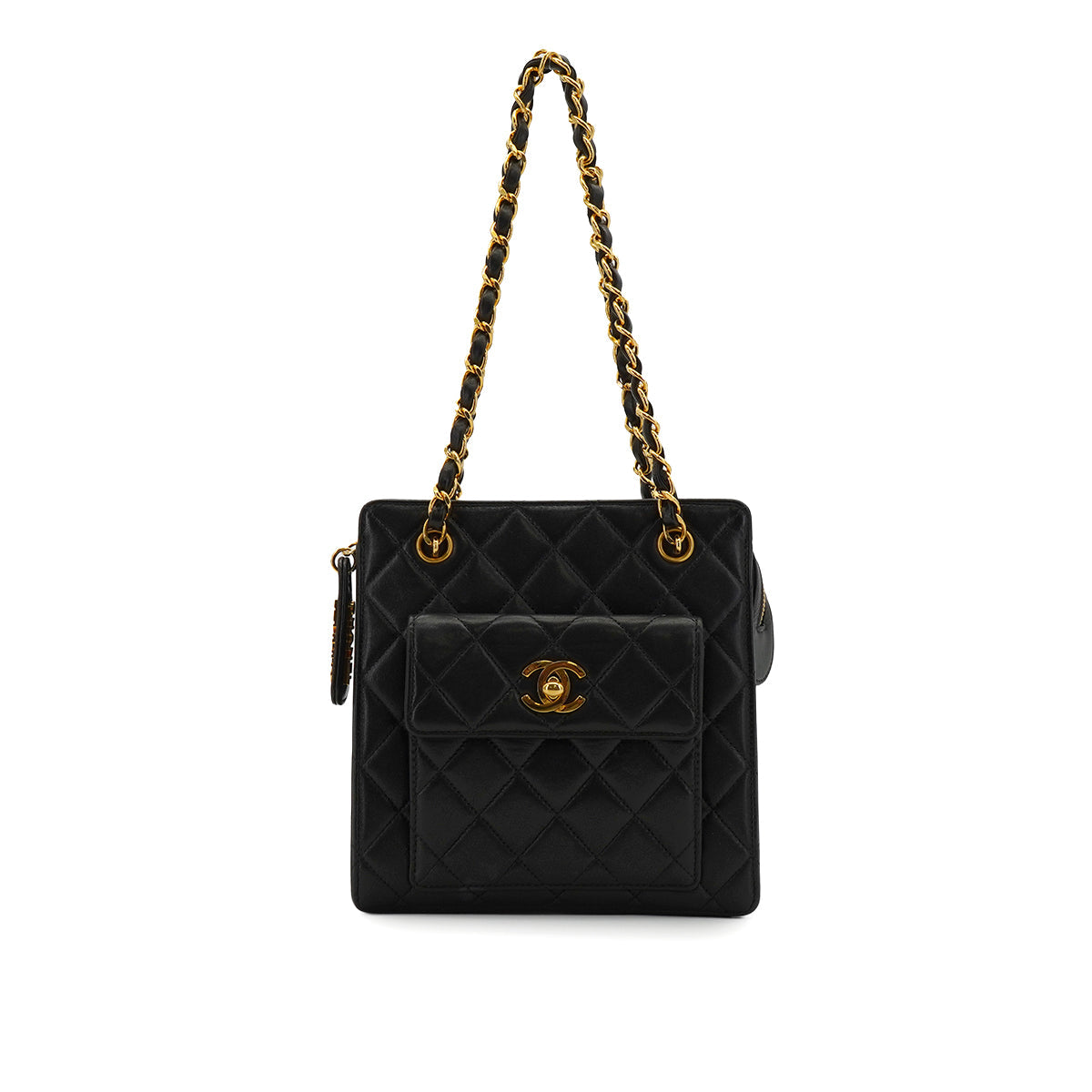 VINTAGE CHANEL MATELASSE CHAIN SHOULDER BAG BLACK LAMB SKIN GOLD HARDWARE 90334155
