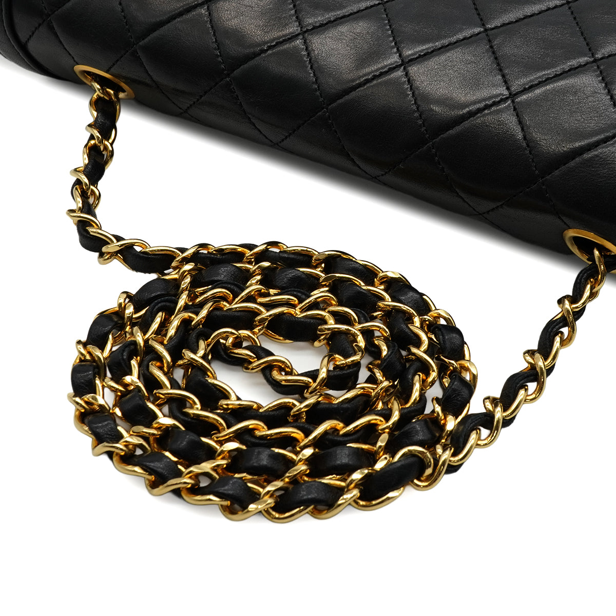 VINTAGE CHANEL MATELASSE CHAIN SHOULDER BAG BLACK LAMB SKIN GOLD HARDWARE 90344379