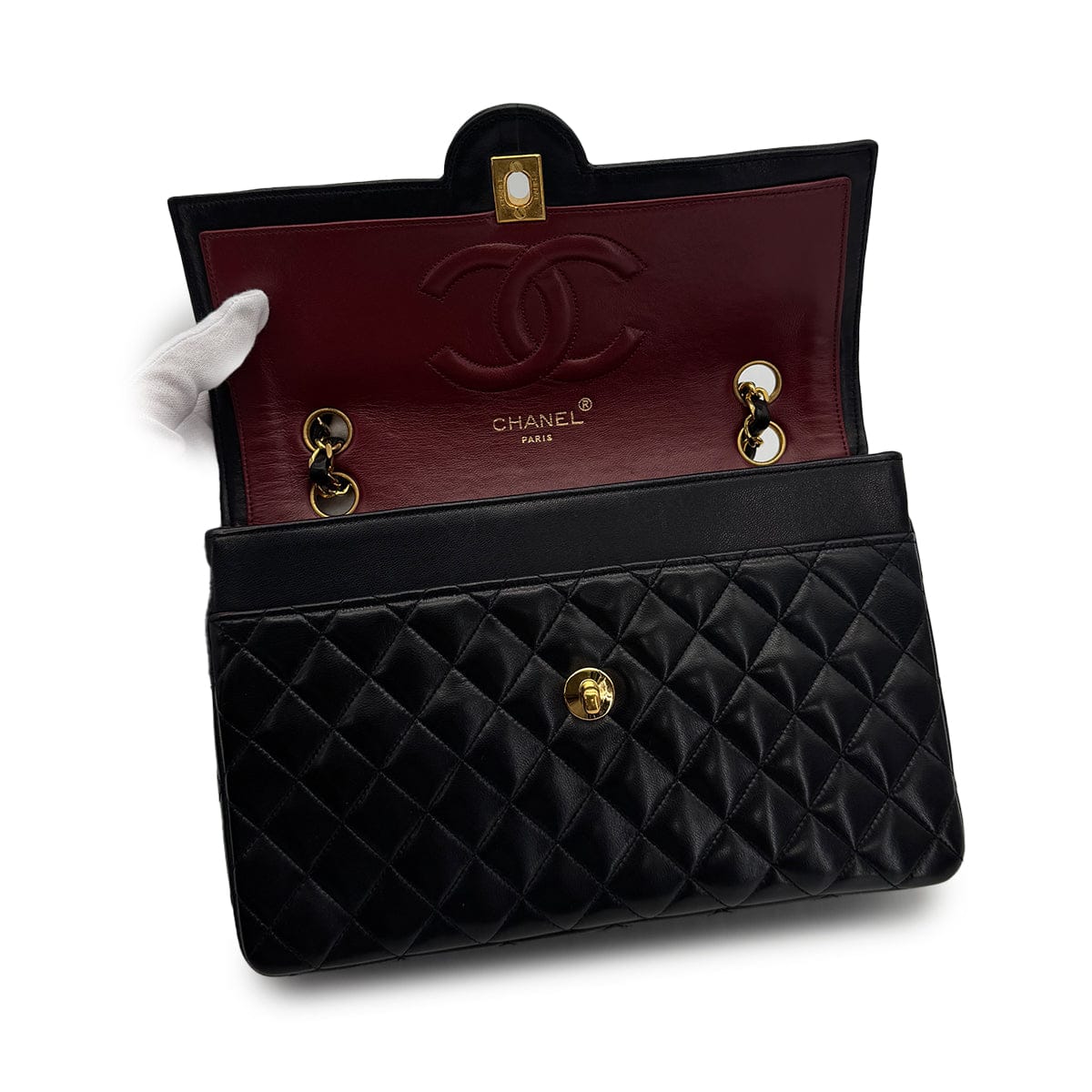 VINTAGE CHANEL MATELASSE CHAIN SHOULDER BAG BLACK LAMB SKIN GOLD HARDWARE 90314448