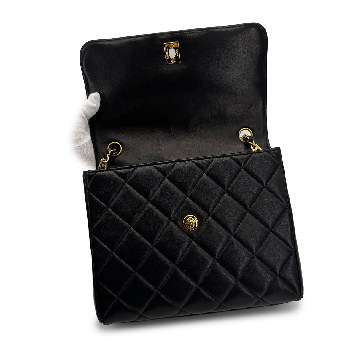 VINTAGE CHANEL MATELASSE CHAIN SHOULDER BAG BLACK LAMB SKIN GOLD HARDWARE 90314776