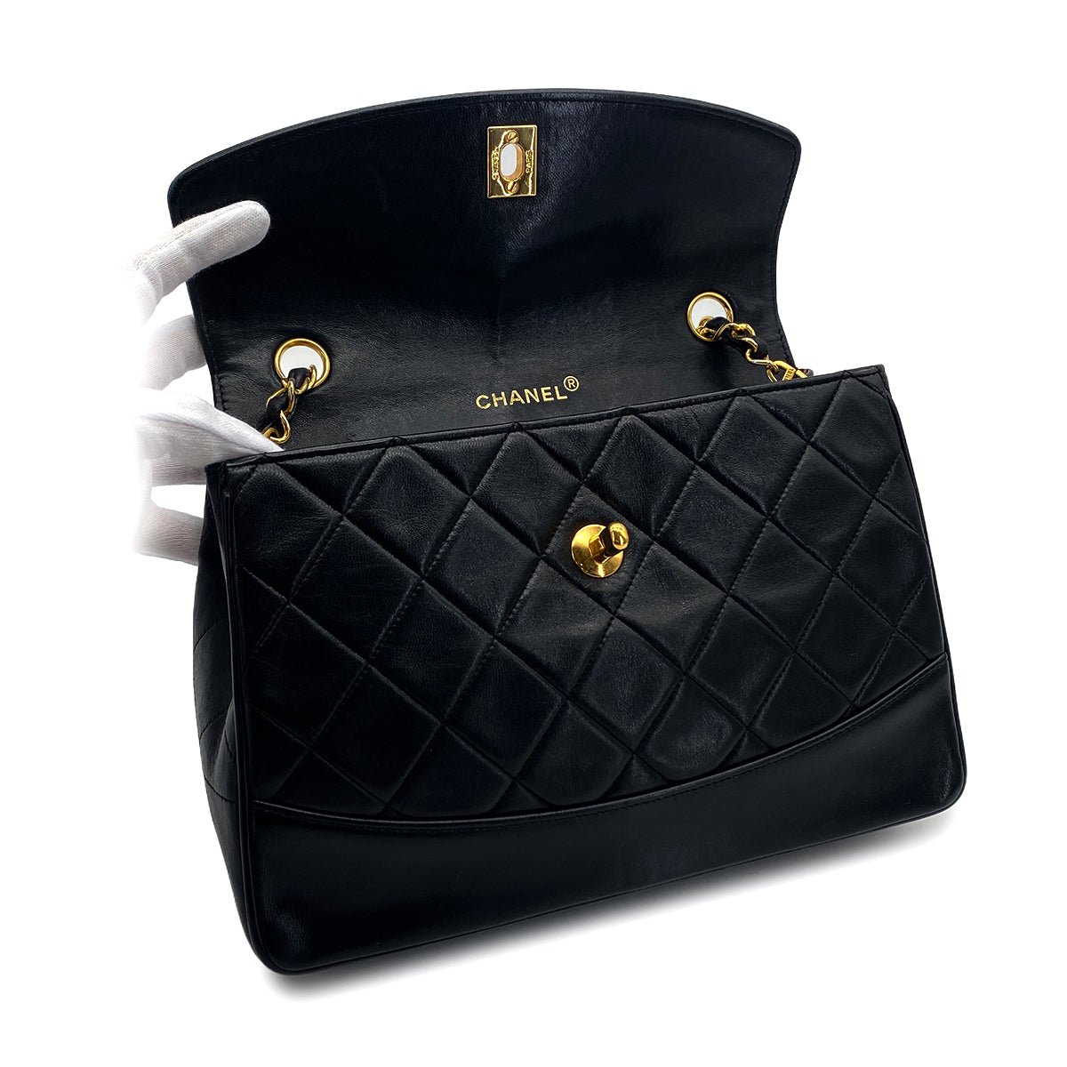VINTAGE CHANEL MATELASSE CHAIN SHOULDER BAG BLACK LAMB SKIN GOLD HARDWARE 90324827