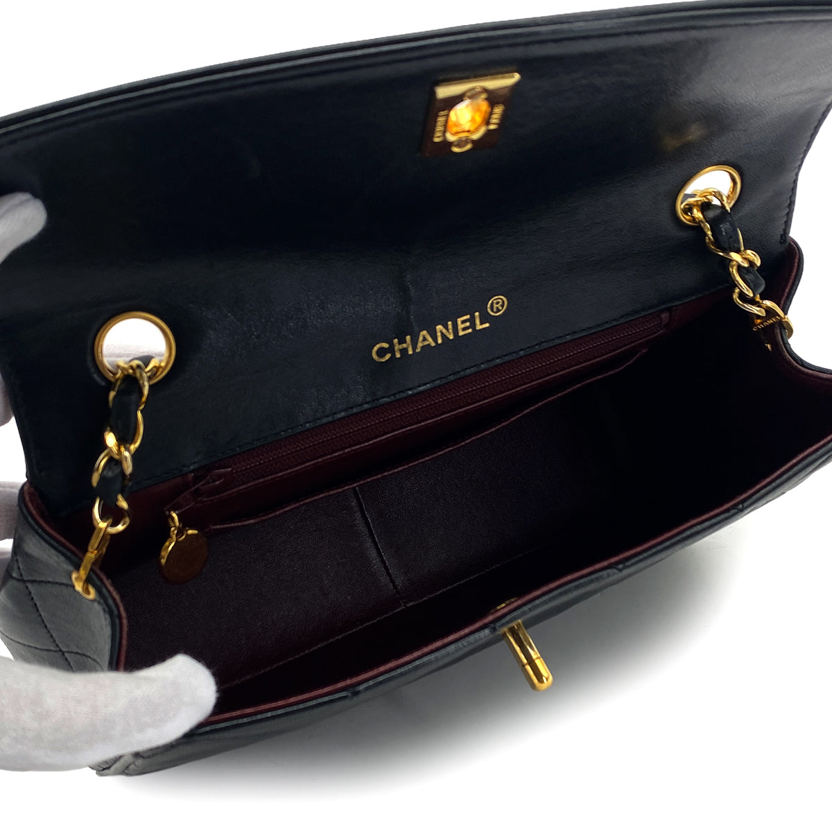 VINTAGE CHANEL MATELASSE CHAIN SHOULDER BAG BLACK LAMB SKIN GOLD HARDWARE 90324827