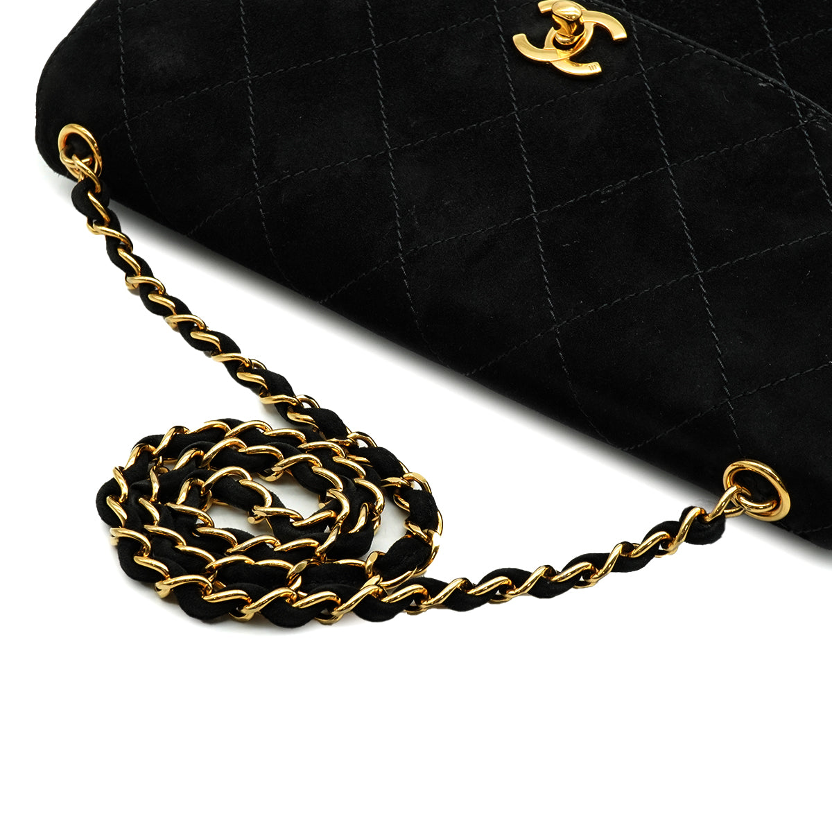 VINTAGE CHANEL MATELASSE CHAIN SHOULDER BAG BLACK SUEDE GOLD HARDWARE 9034449
