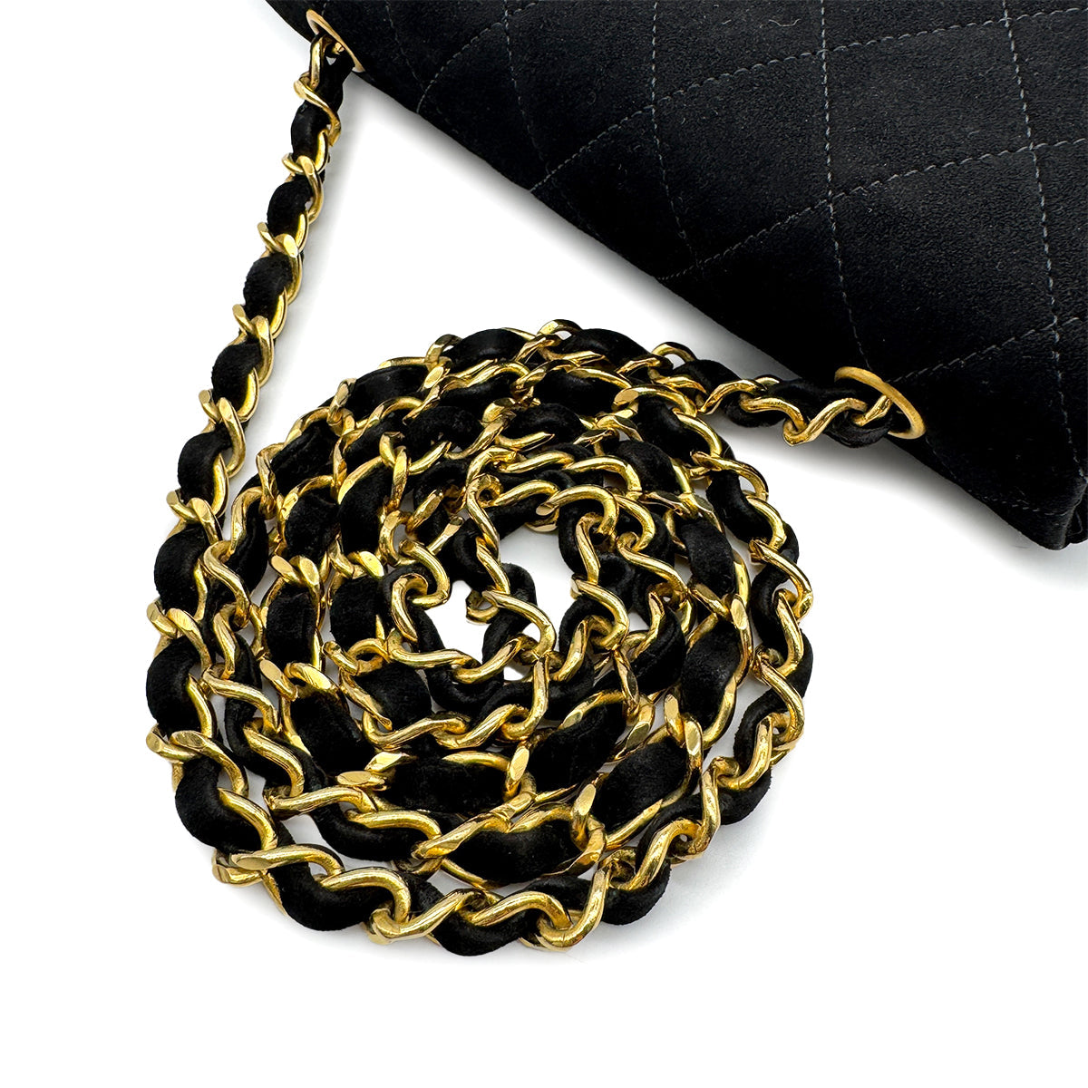 VINTAGE CHANEL MATELASSE CHAIN SHOULDER BAG BLACK SUEDE GOLD HARDWARE 90318520