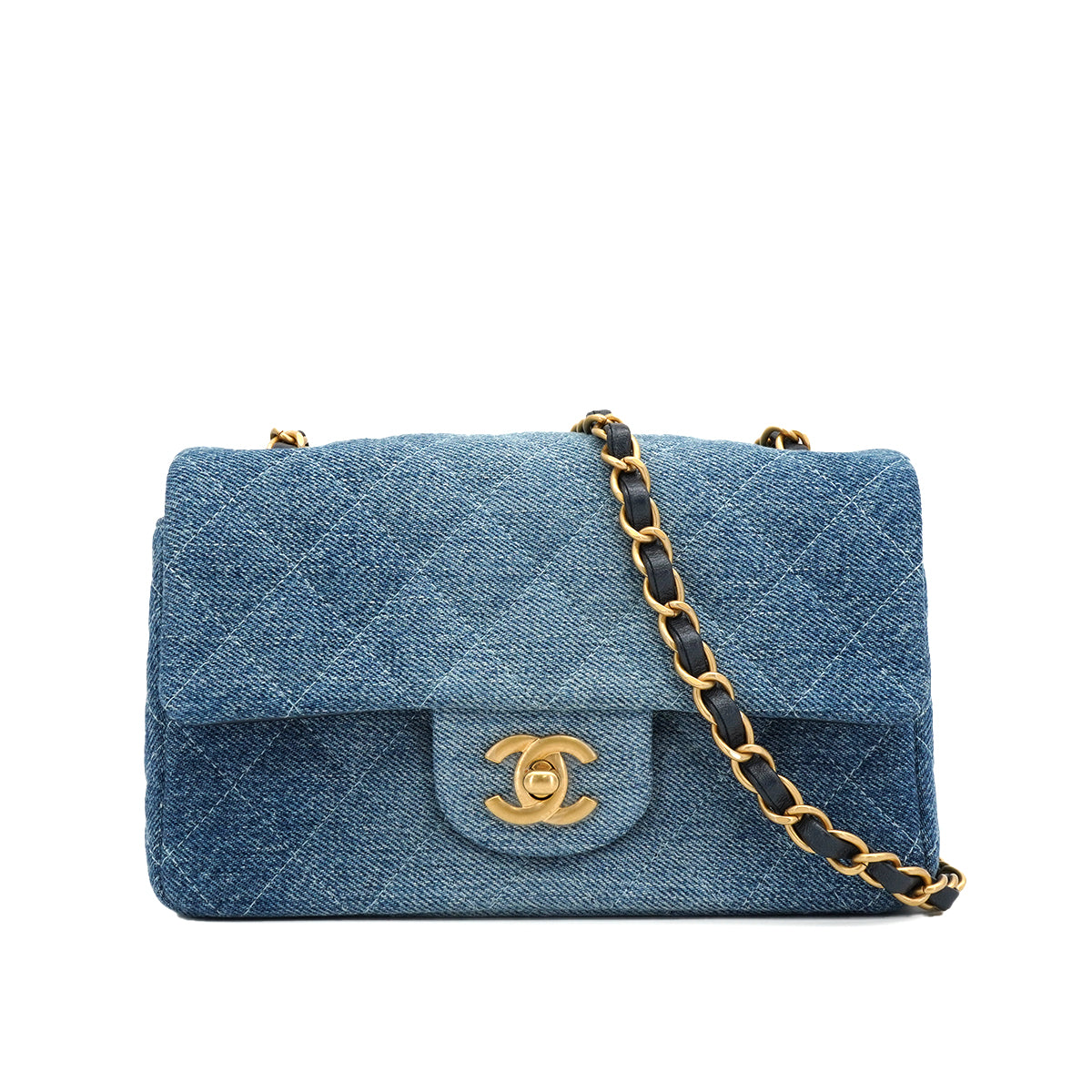 CHANEL MINI MATELASSE CHAIN SHOULDER BAG BLUE DENIM LAMB SKIN GOLD HARDWARE 90343616