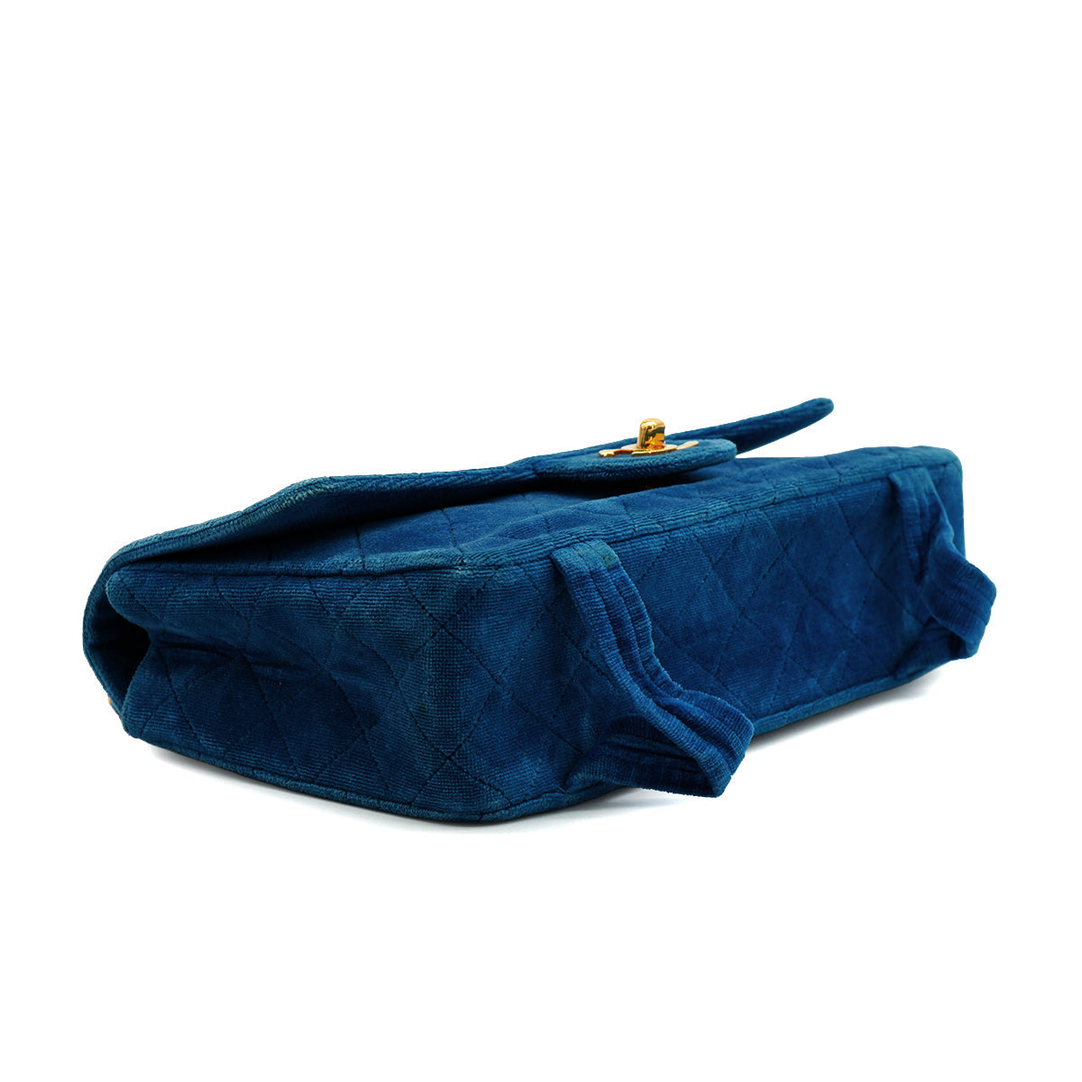 VINTAGE CHANEL SINGLE FLAP CHAIN SHOULDER MAGAZINE HOLDER BAG BLUE VELVET GOLD HARDWARE 90343010