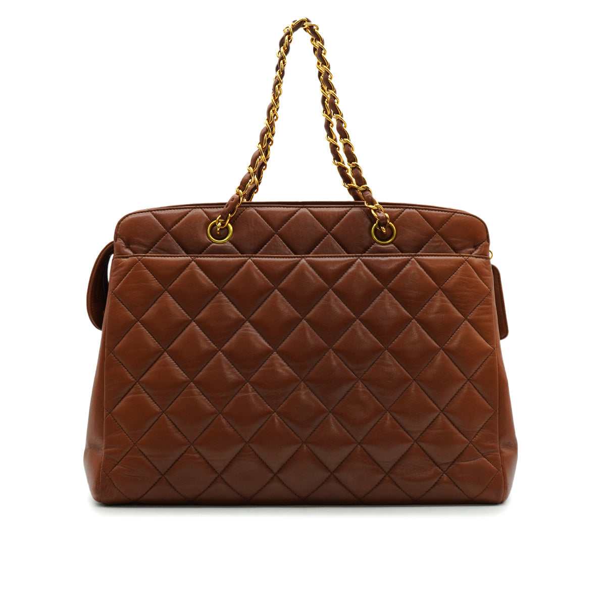 VINTAGE CHANEL MATELASSE CHAIN SHOULDER BAG BROWN LAMB SKIN GOLD HARDWARE 90340506