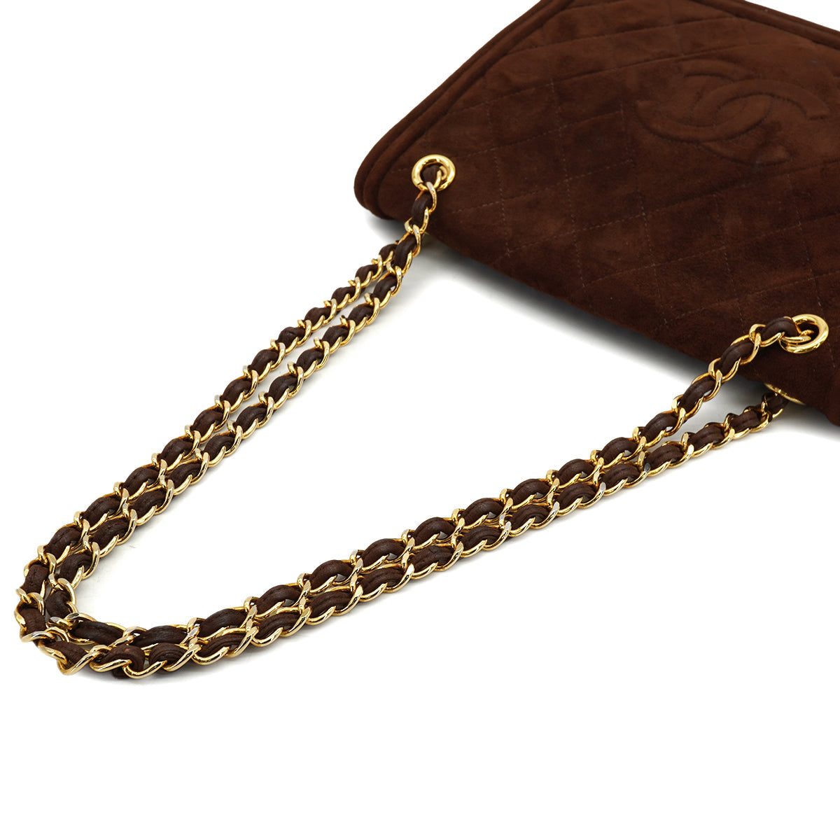 VINTAGE CHANEL MATELASSE CHAIN SHOULDER BAG BROWN SUEDE GOLD HARDWARE 90334872