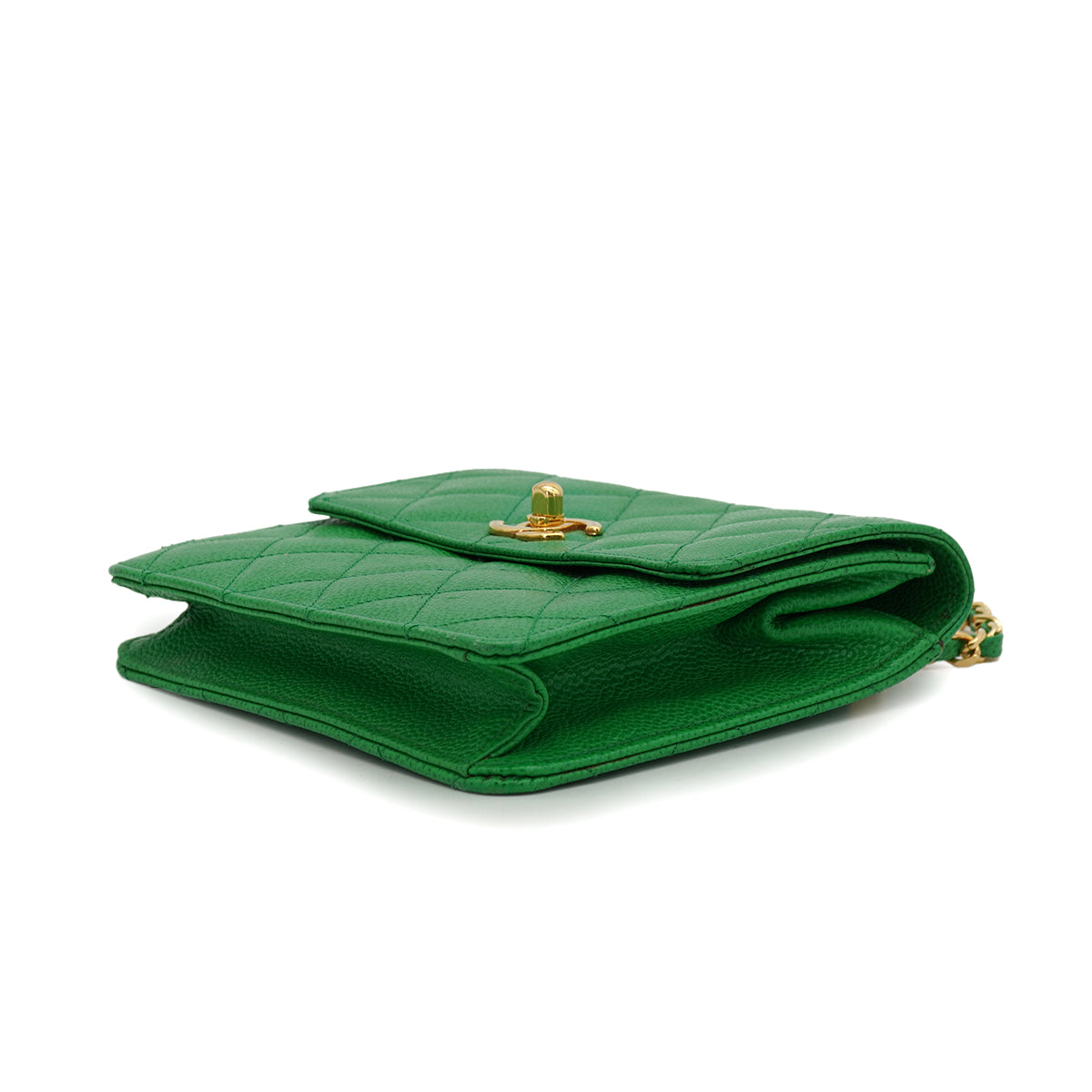 VINTAGE CHANEL MATELASSE CHAIN SHOULDER BAG GREEN CAVIAR SKIN GOLD HARDWARE 90330697