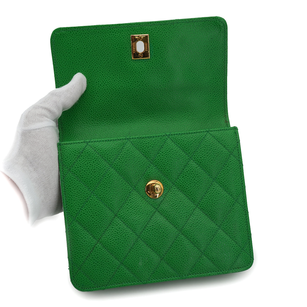 VINTAGE CHANEL MATELASSE CHAIN SHOULDER BAG GREEN CAVIAR SKIN GOLD HARDWARE 90330697