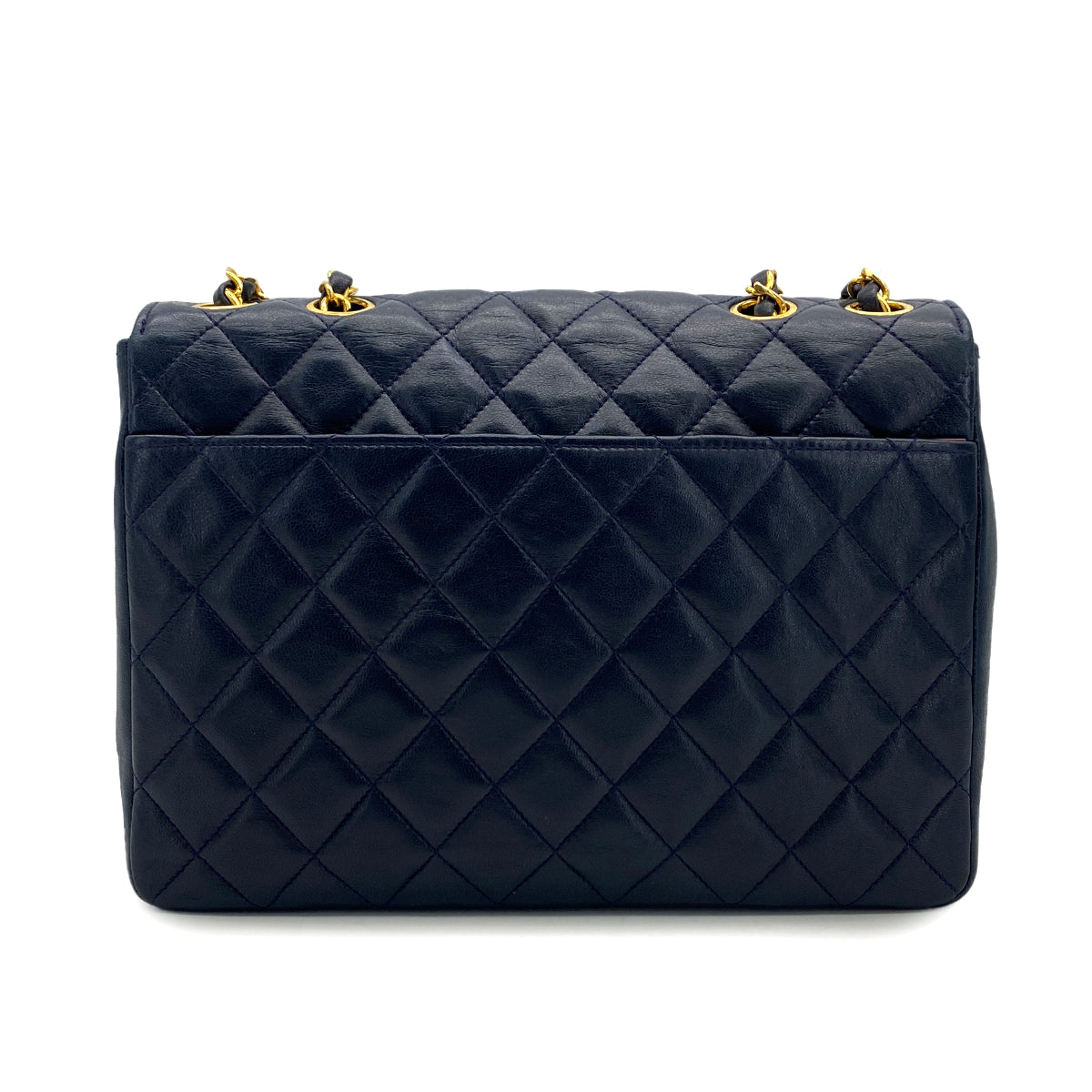 VINTAGE CHANEL MATELASSE CHAIN SHOULDER BAG NAVY LAMB SKIN GOLD HARDWARE 90324135