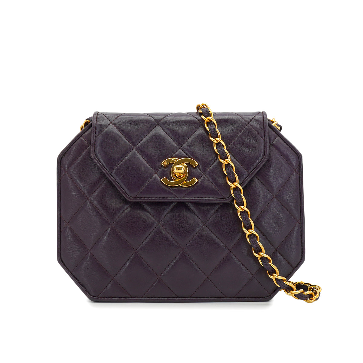 VINTAGE CHANEL MATELASSE CHAIN SHOULDER BAG PURPLE LAMB SKIN GOLD HARDWARE 90330957