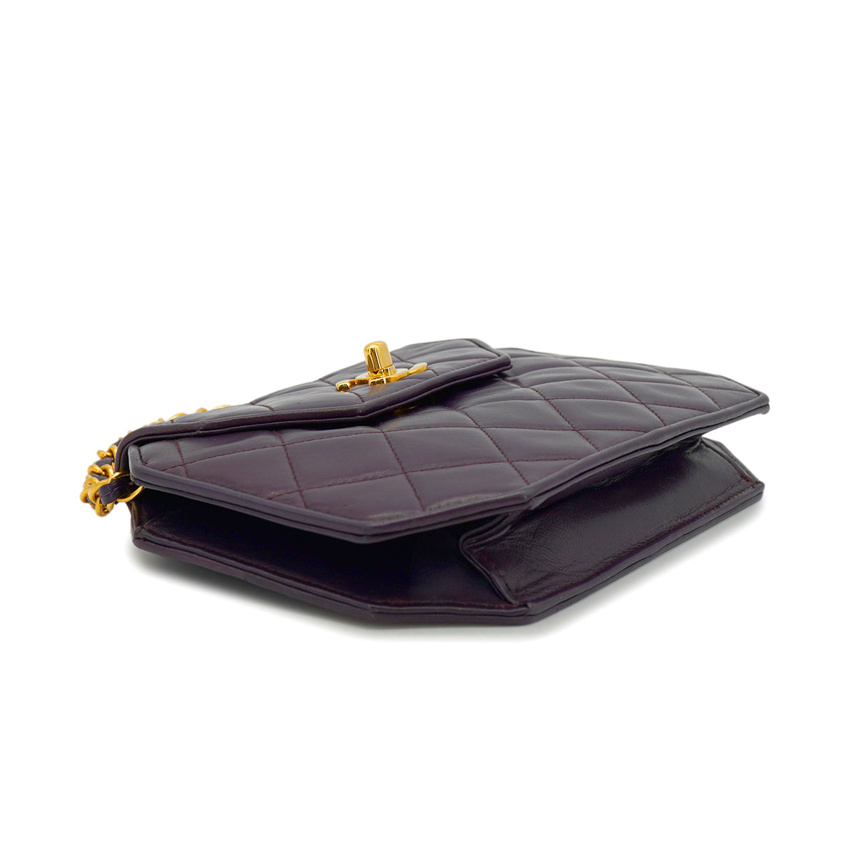 VINTAGE CHANEL MATELASSE CHAIN SHOULDER BAG PURPLE LAMB SKIN GOLD HARDWARE 90330957
