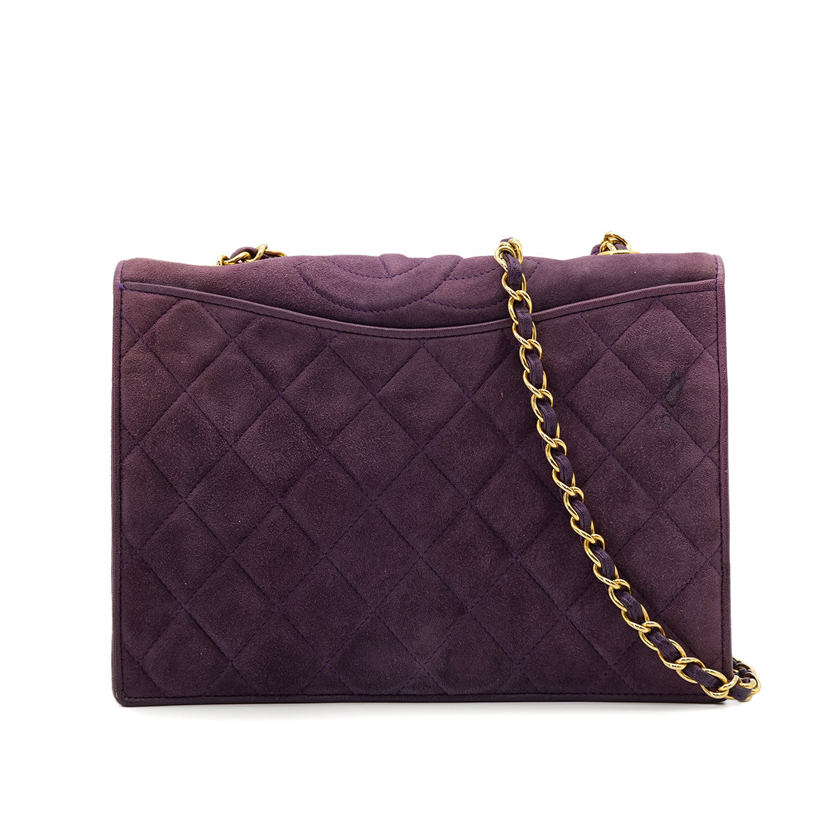 VINTAGE CHANEL MATELASSE CHAIN SHOULDER BAG PURPLE SUEDE GOLD HARDWARE 90319662