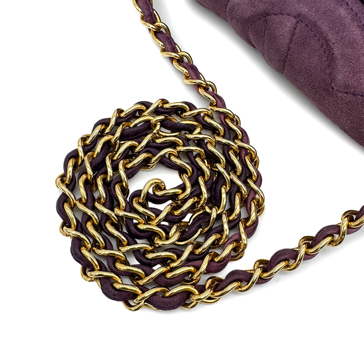 VINTAGE CHANEL MATELASSE CHAIN SHOULDER BAG PURPLE SUEDE GOLD HARDWARE 90319662