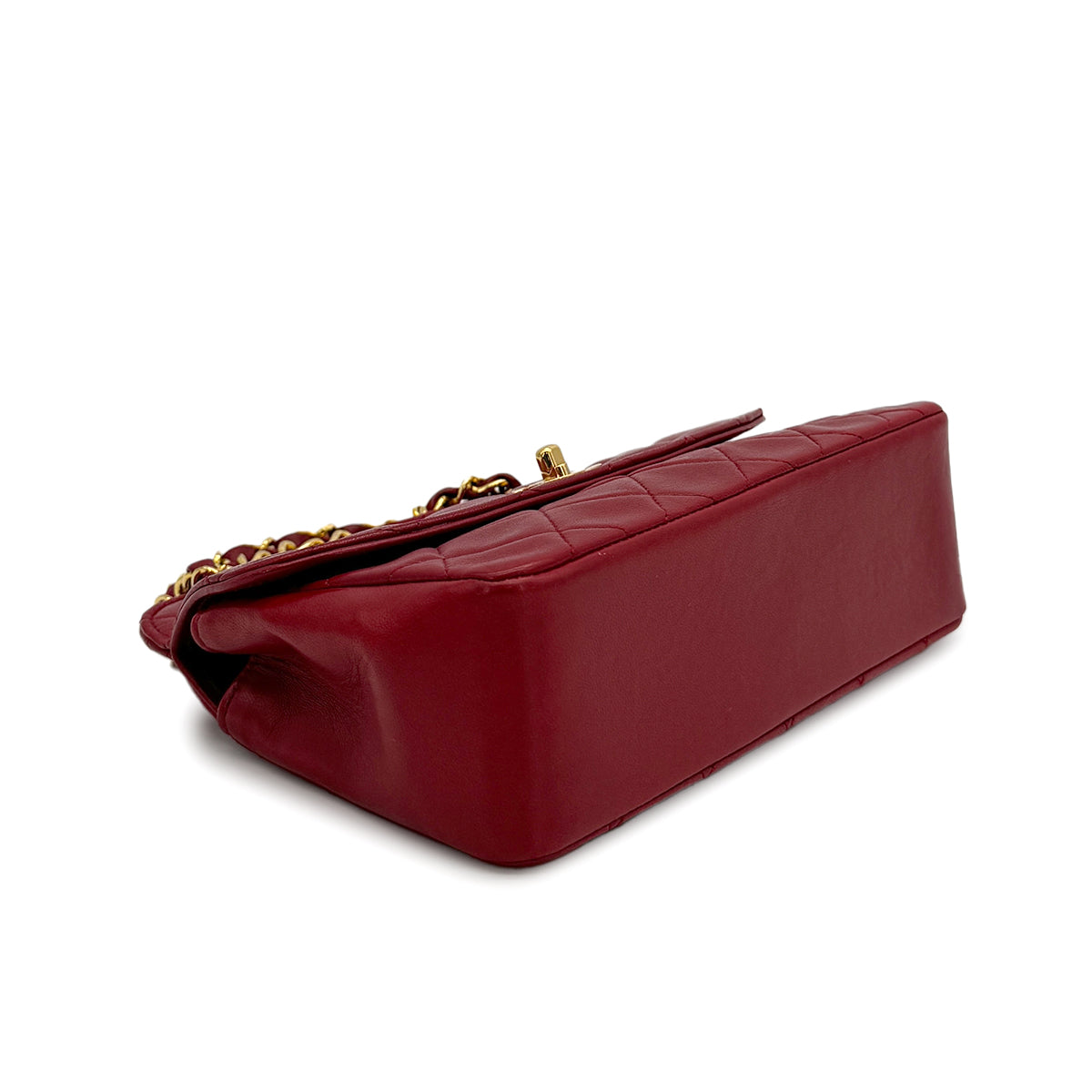 VINTAGE CHANEL MATELASSE CHAIN SHOULDER BAG RED LAMB SKIN GOLD HARDWARE 90321013