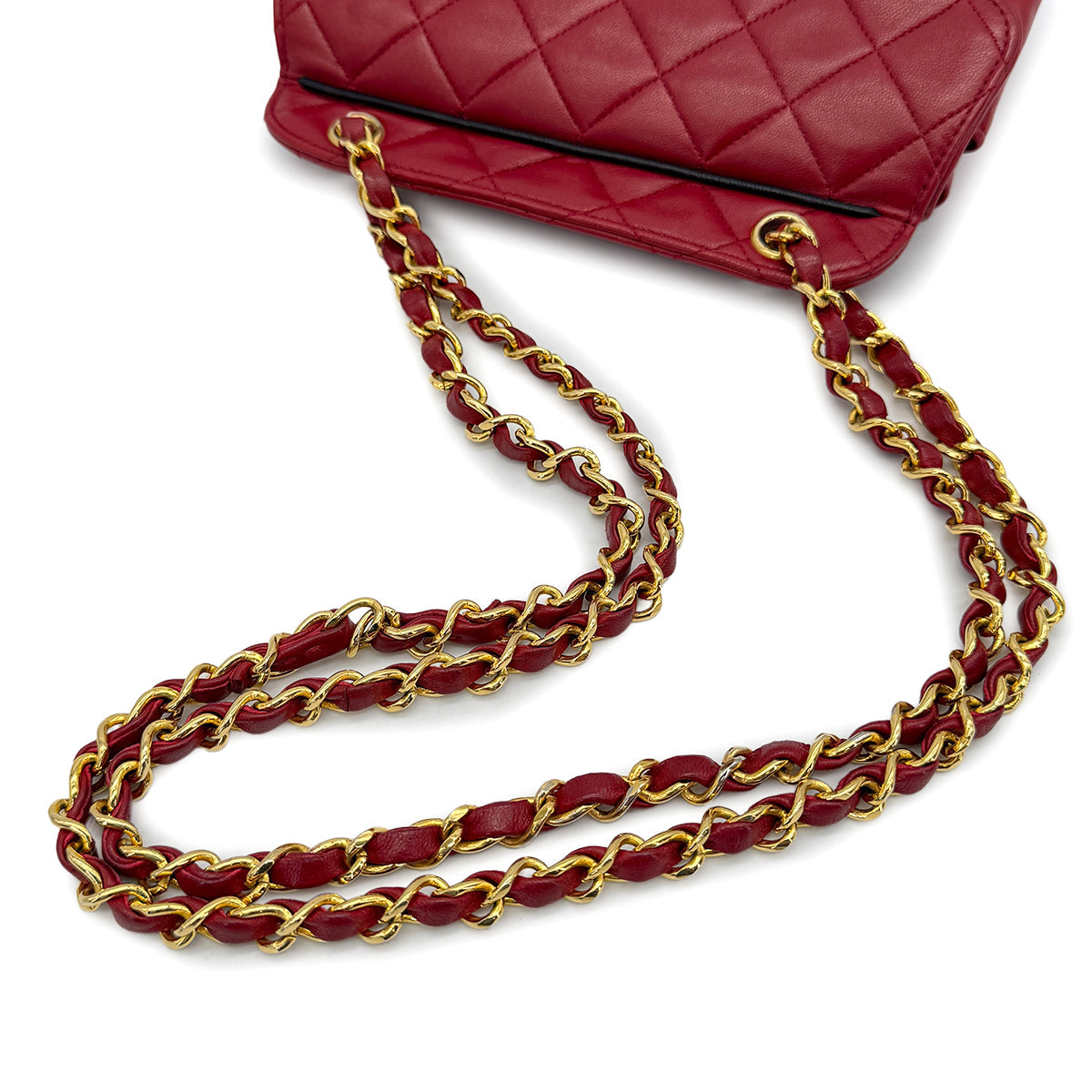VINTAGE CHANEL MATELASSE CHAIN SHOULDER BAG RED LAMB SKIN GOLD HARDWARE 90321013