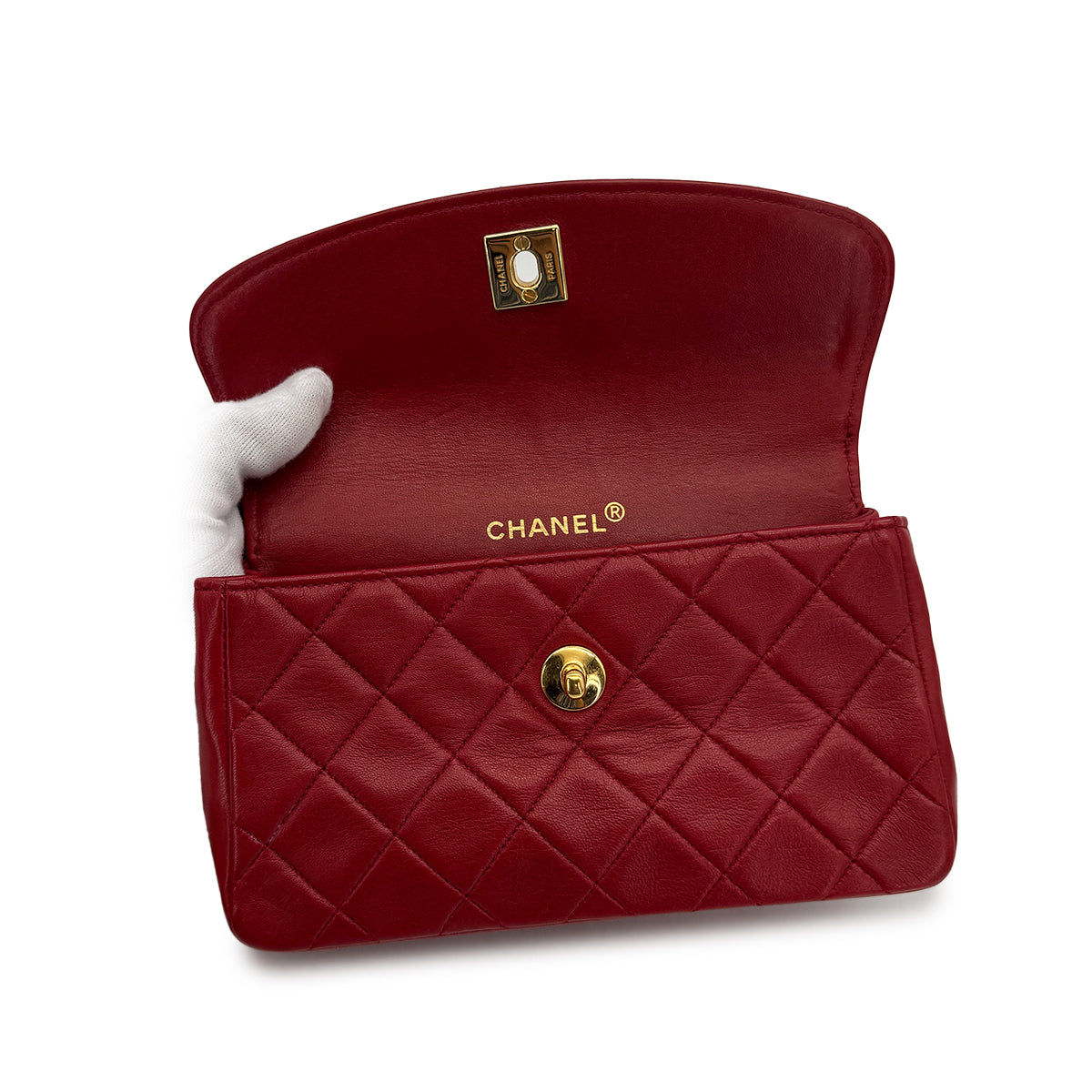 VINTAGE CHANEL MATELASSE CHAIN SHOULDER BAG RED LAMB SKIN GOLD HARDWARE 90321013