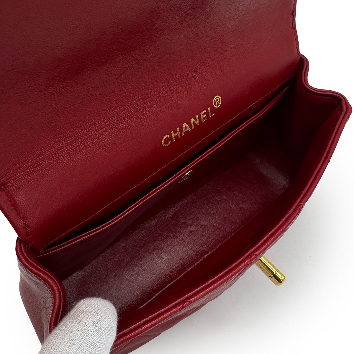 VINTAGE CHANEL MATELASSE CHAIN SHOULDER BAG RED LAMB SKIN GOLD HARDWARE 90321013