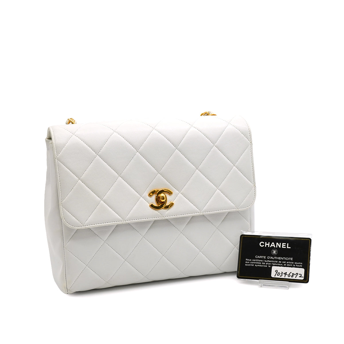 VINTAGE CHANEL MATELASSE CHAIN SHOULDER BAG WHITE LAMB SKIN GOLD HARDWARE 90346872