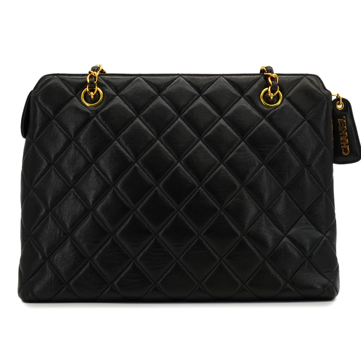 VINTAGE CHANEL MATELASSE CHAIN TOTE SHOULDER BAG BLACK LAMB SKIN GOLD HARDWARE 90339970