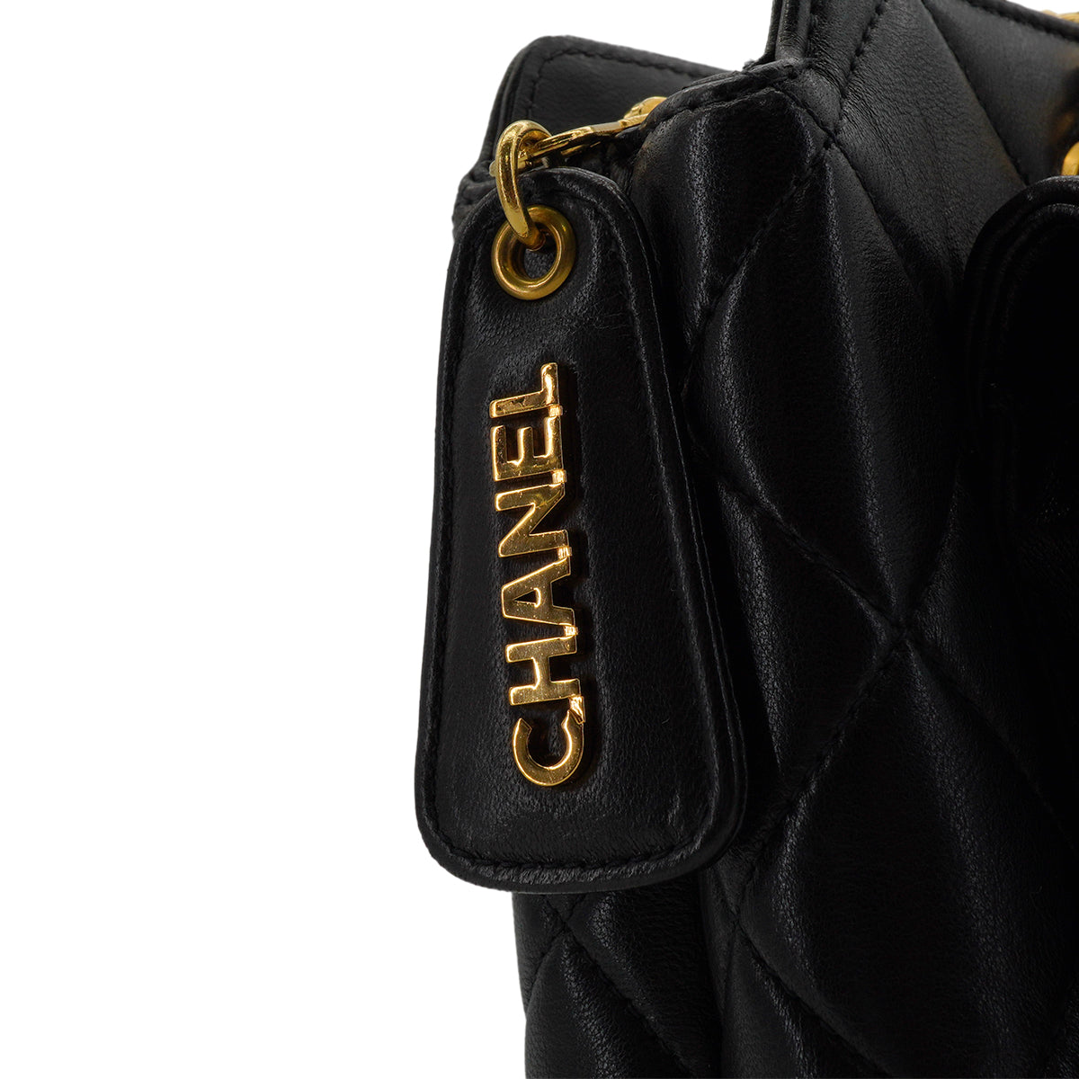 VINTAGE CHANEL MATELASSE CHAIN TOTE SHOULDER BAG BLACK LAMB SKIN GOLD HARDWARE 90339970