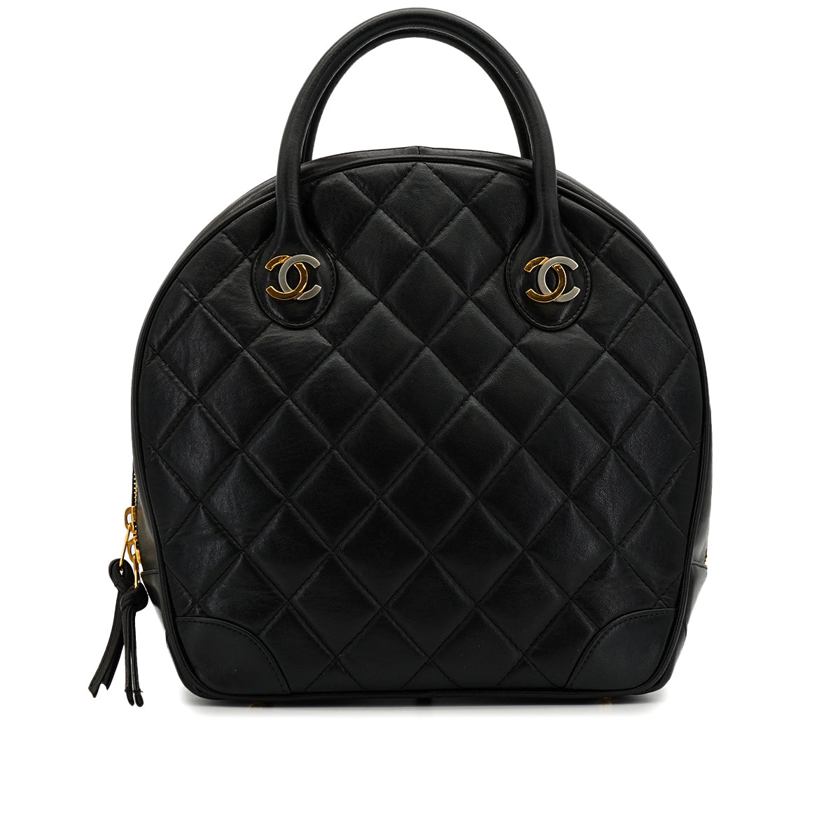 VINTAGE CHANEL PARIS LIMITED MATELASSE COCOMARK HAND BAG BLACK LAMB SKIN GOLD HARDWARE 90327293