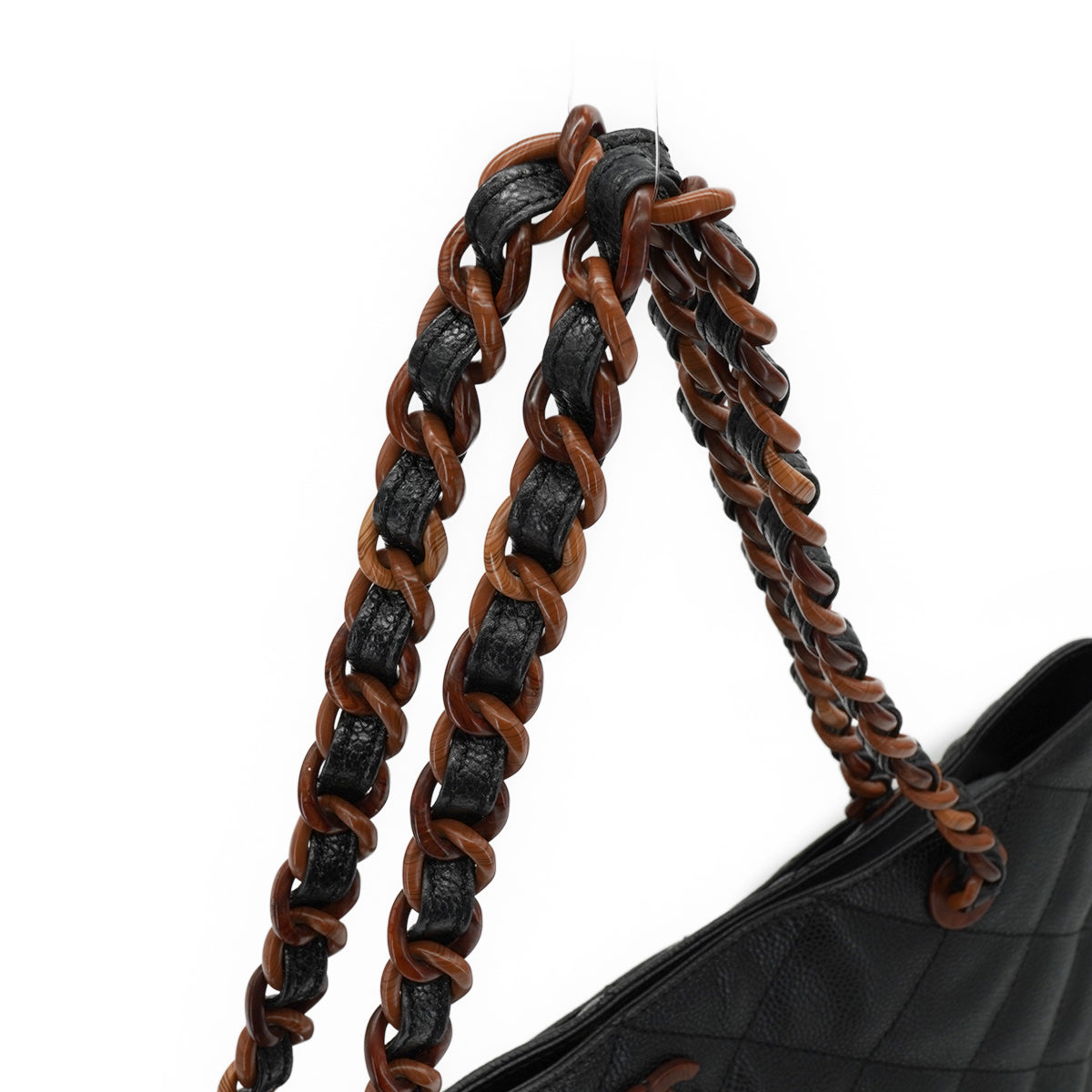 VINTAGE CHANEL MATELASSE COCOMARK CHAIN TOTE SHOULDER BAG BLACK BROWN CAVIAR SKIN PLASTIC HARDWARE 90339644