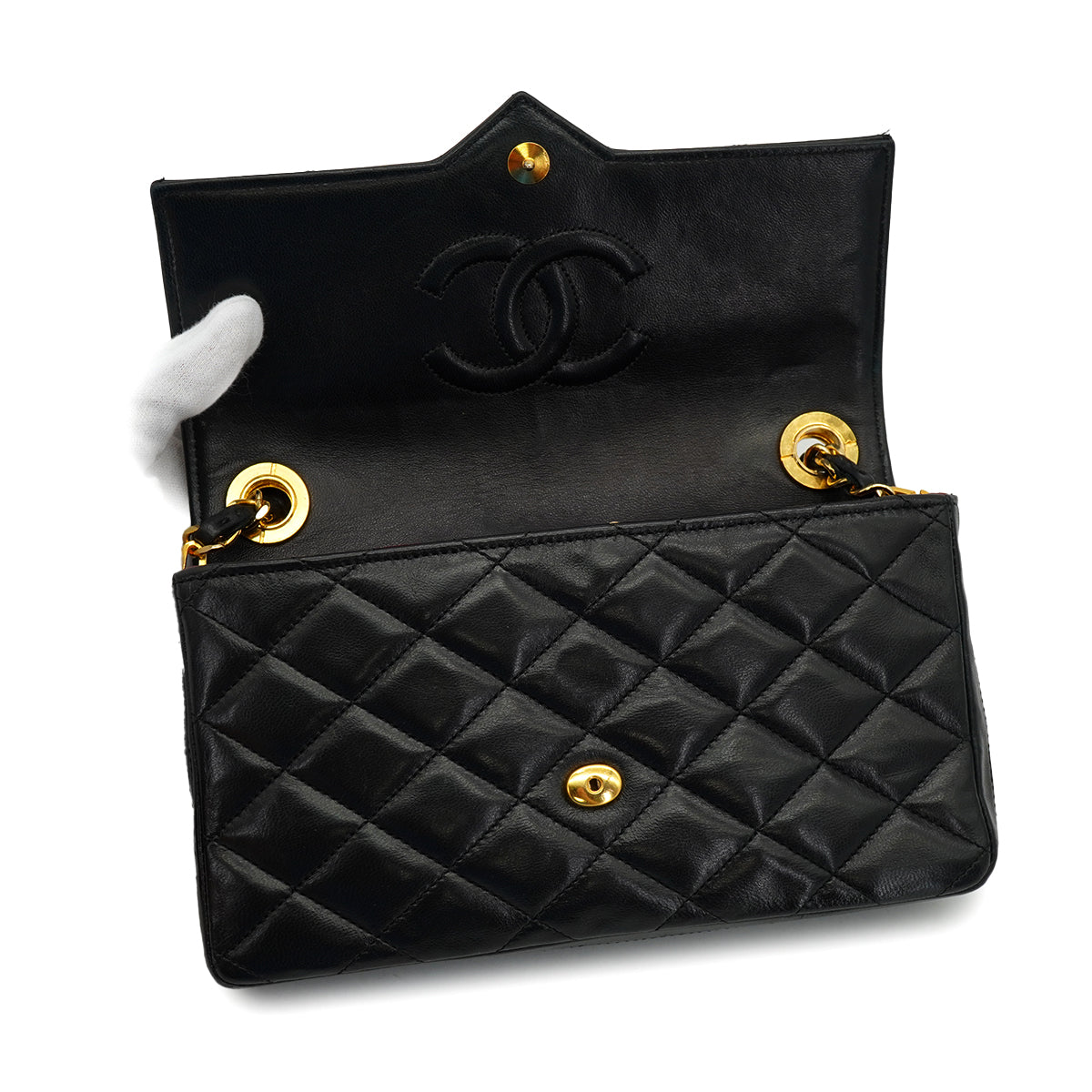 VINTAGE CHANEL MATELASSE COCOMARK RHINESTONE CHAIN SHOULDER BAG BLACK LAMB SKIN GOLD HARDWARE 90326726