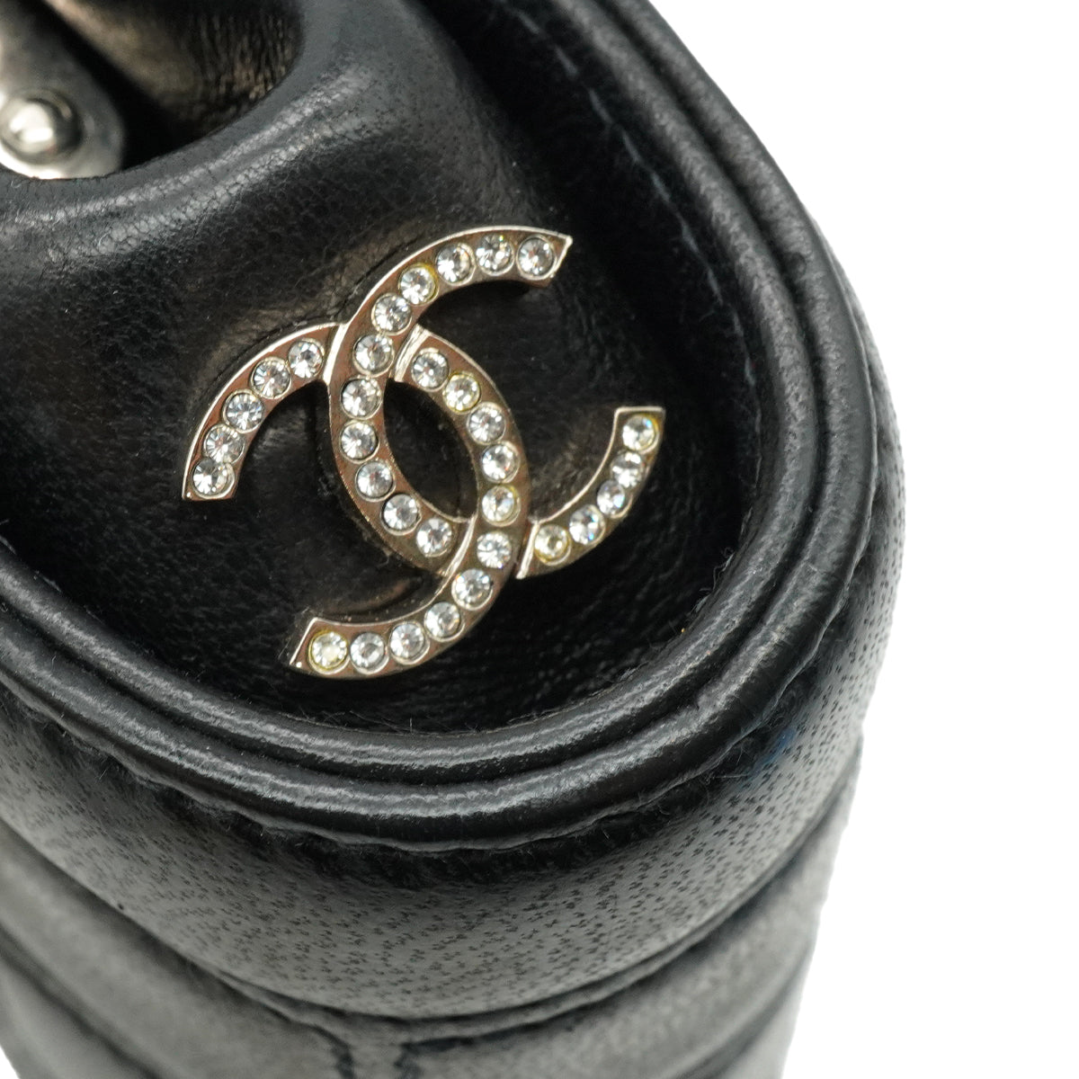 VINTAGE CHANEL MATELASSE COCOMARK RHINESTONE CHAIN SHOULDER BAG BLACK LAMB SKIN SILVER HARDWARE 90339834