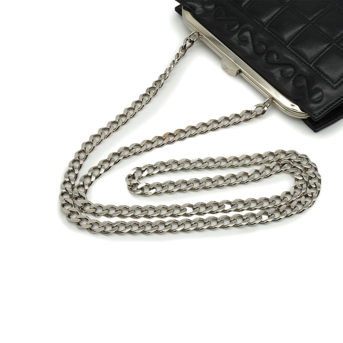 VINTAGE CHANEL MATELASSE COCOMARK RHINESTONE CHAIN SHOULDER BAG BLACK LAMB SKIN SILVER HARDWARE 90339834
