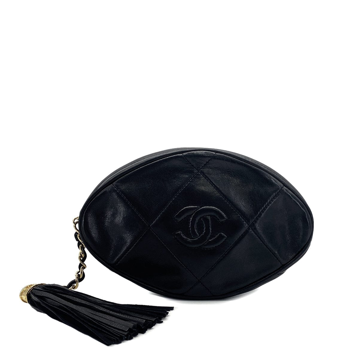 VINTAGE CHANEL COCOMARK MATELASSE FRINGE CHAIN CLUTCH BAG BLACK LAMB SKIN GOLD HARDWARE 90319667