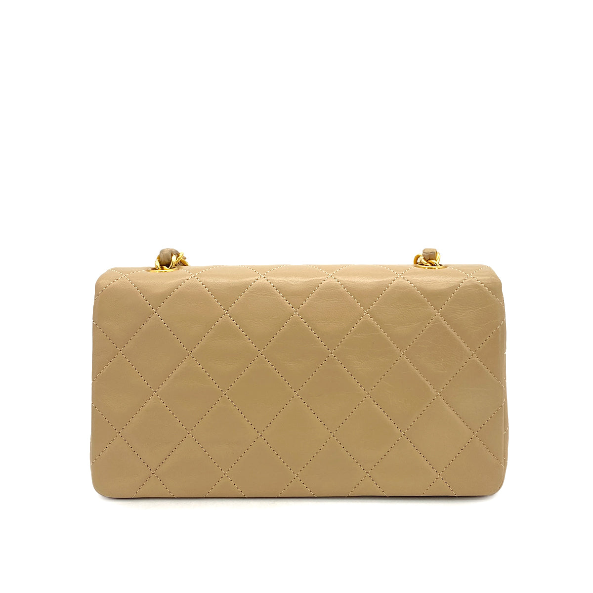 VINTAGE CHANEL MATELASSE FULL FLAP CHAIN SHOULDER BAG BEIGE LAMB SKIN GOLD HARDWARE 90327055