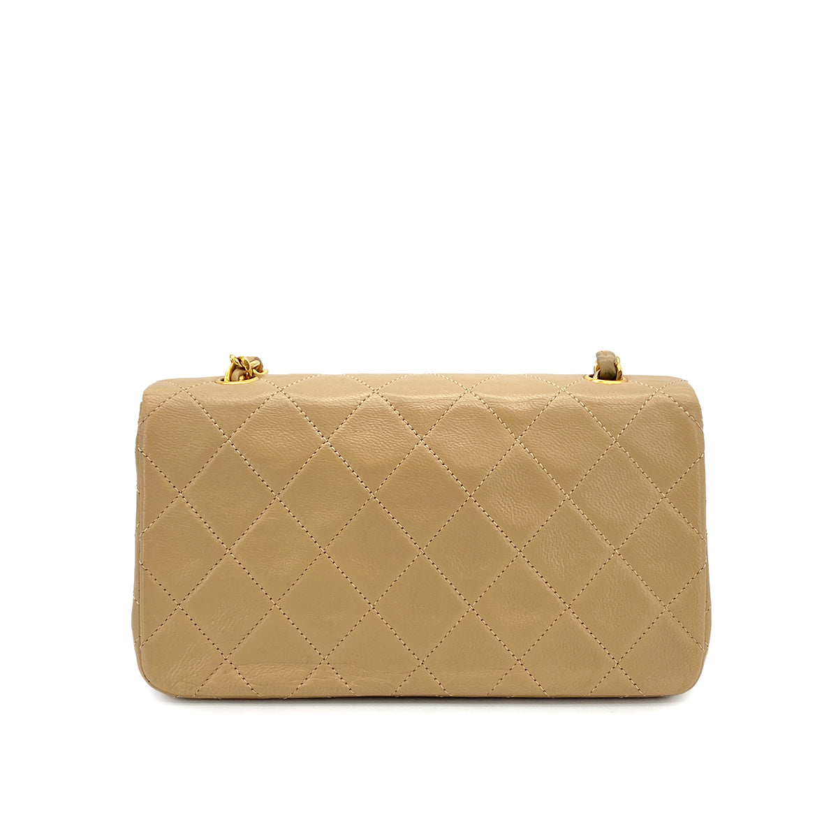 VINTAGE CHANEL MATELASSE FULL FLAP CHAIN SHOULDER BAG BEIGE LAMB SKIN GOLD HARDWARE 90327092