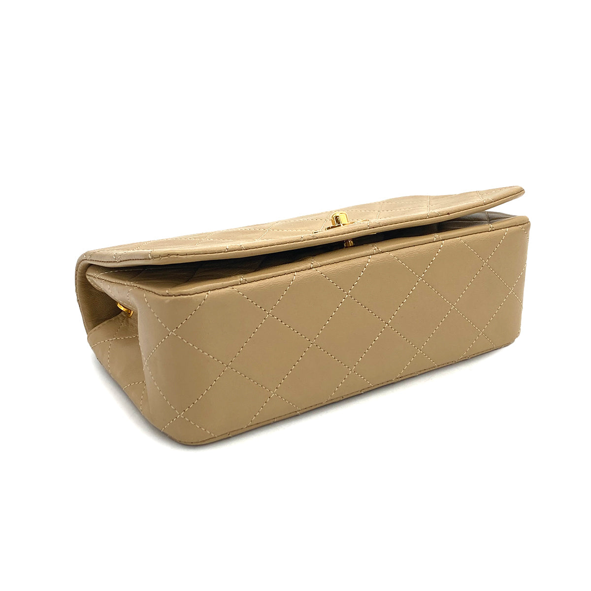 VINTAGE CHANEL MATELASSE FULL FLAP CHAIN SHOULDER BAG BEIGE LAMB SKIN GOLD HARDWARE 90327092