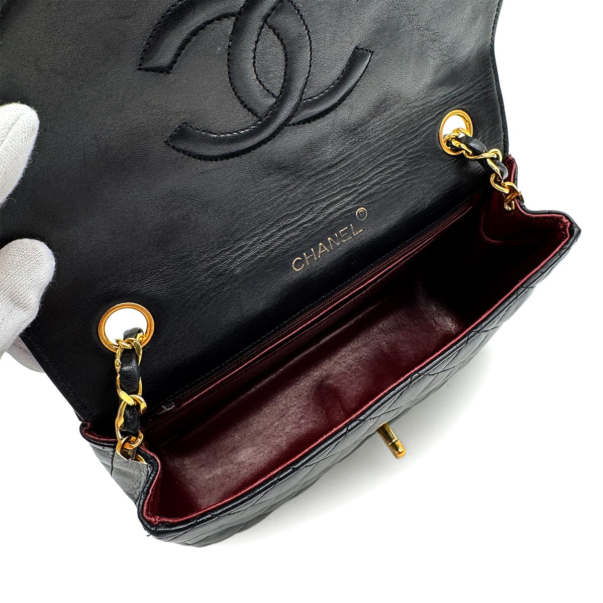 VINTAGE CHANEL MATELASSE HALF MOON CHAIN SHOULDER BAG BLACK LAMB SKIN 90323978