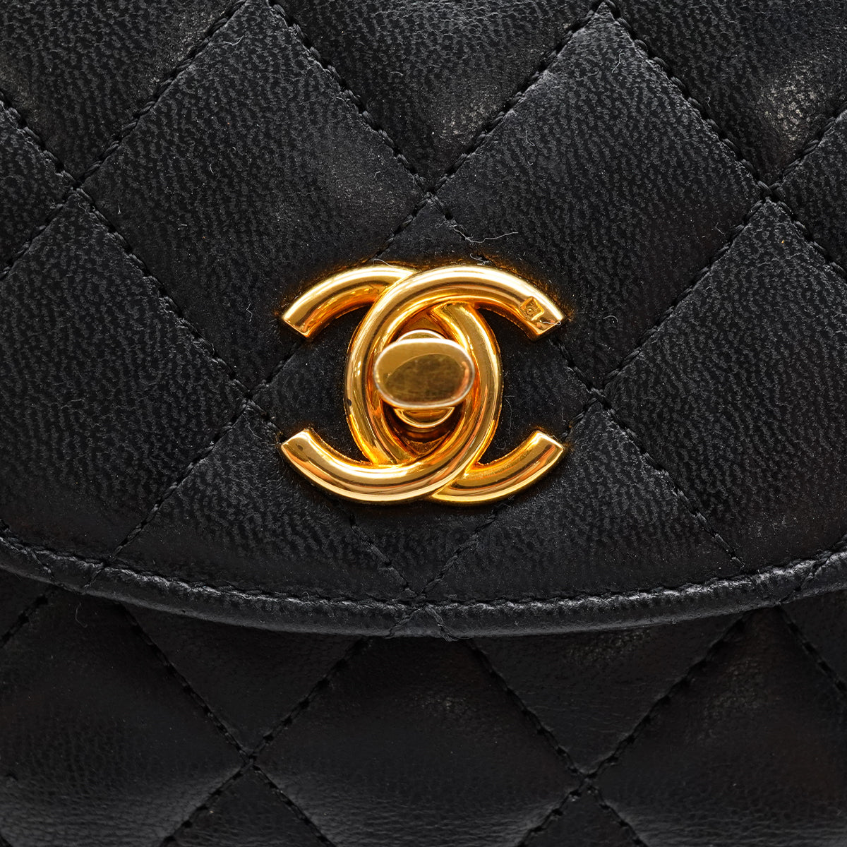VINTAGE CHANEL MATELASSE HALF MOON CHAIN SHOULDER BAG BLACK LAMB SKIN 90340481