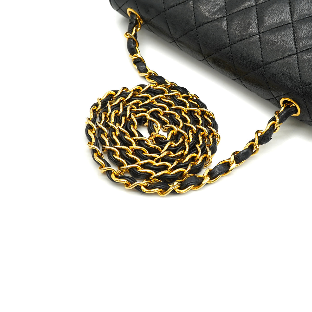 VINTAGE CHANEL MATELASSE HALF MOON CHAIN SHOULDER BAG BLACK LAMB SKIN 90340481